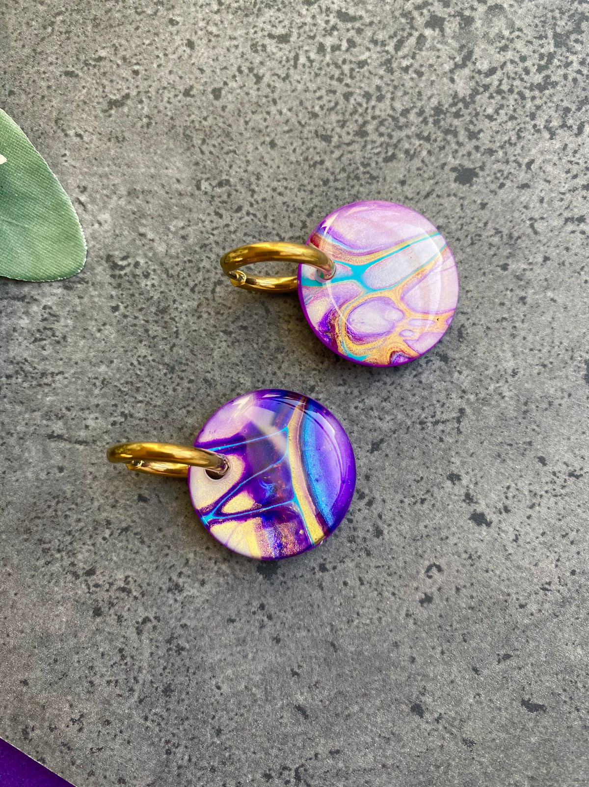 Turquoise Purple Huggie Hoop Earrings