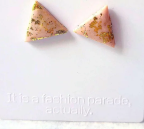 Dusty Pink Triangle Gold Flake Polymer Clay Stud Earrings