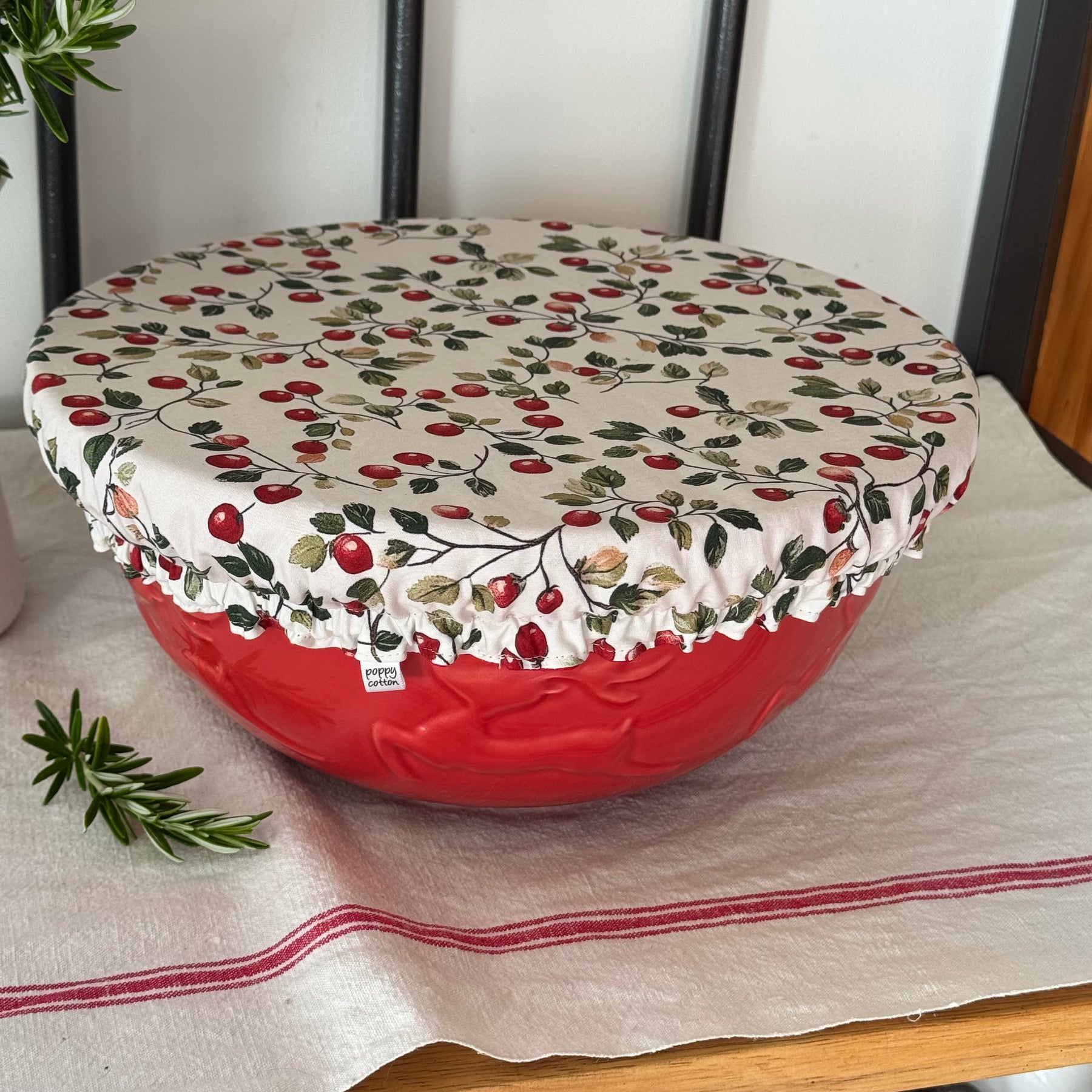 Cherry Print Reversible Cotton Bowl & Jar Covers