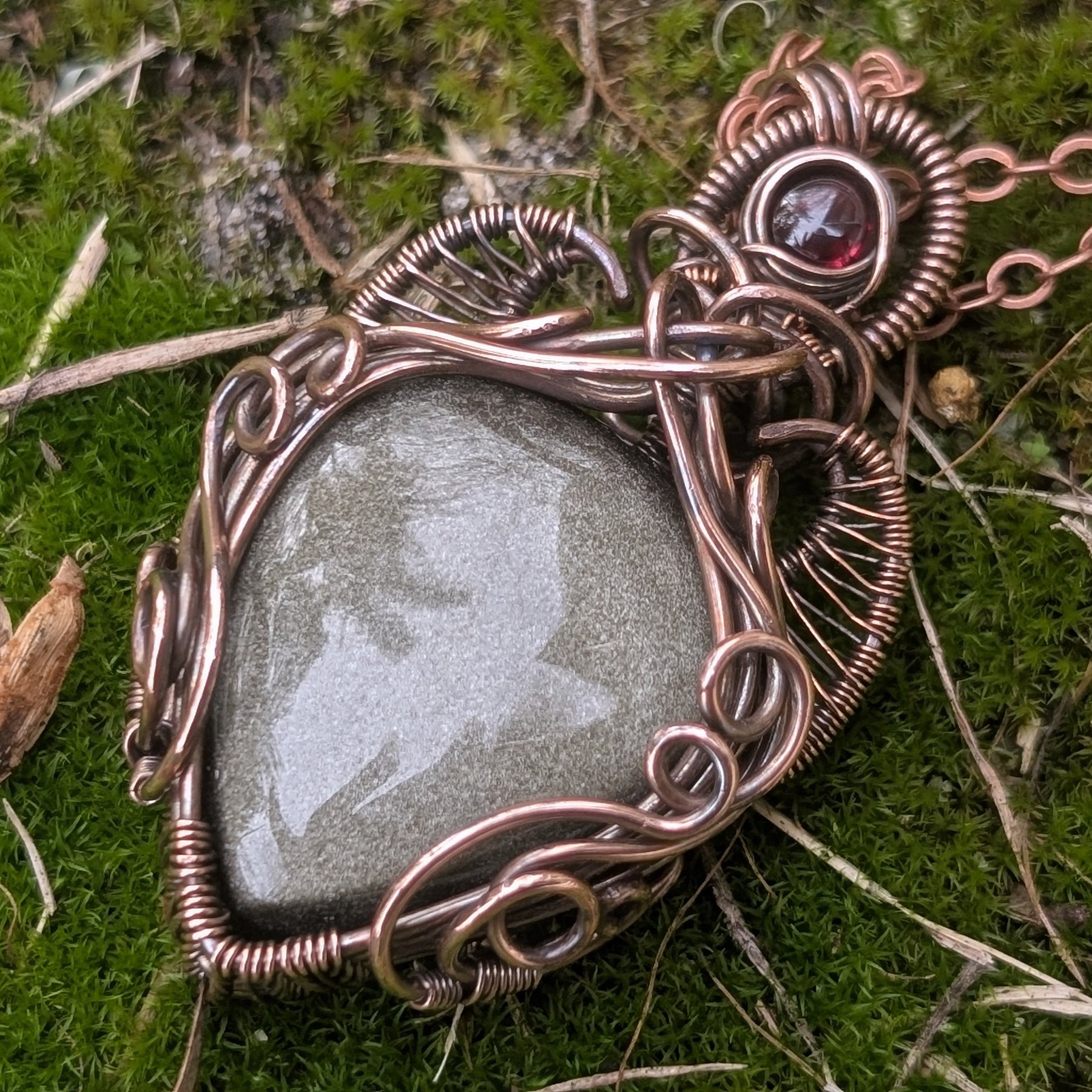 Winifred - Gold Sheen Obsidian & Garnet in Oxidised Copper