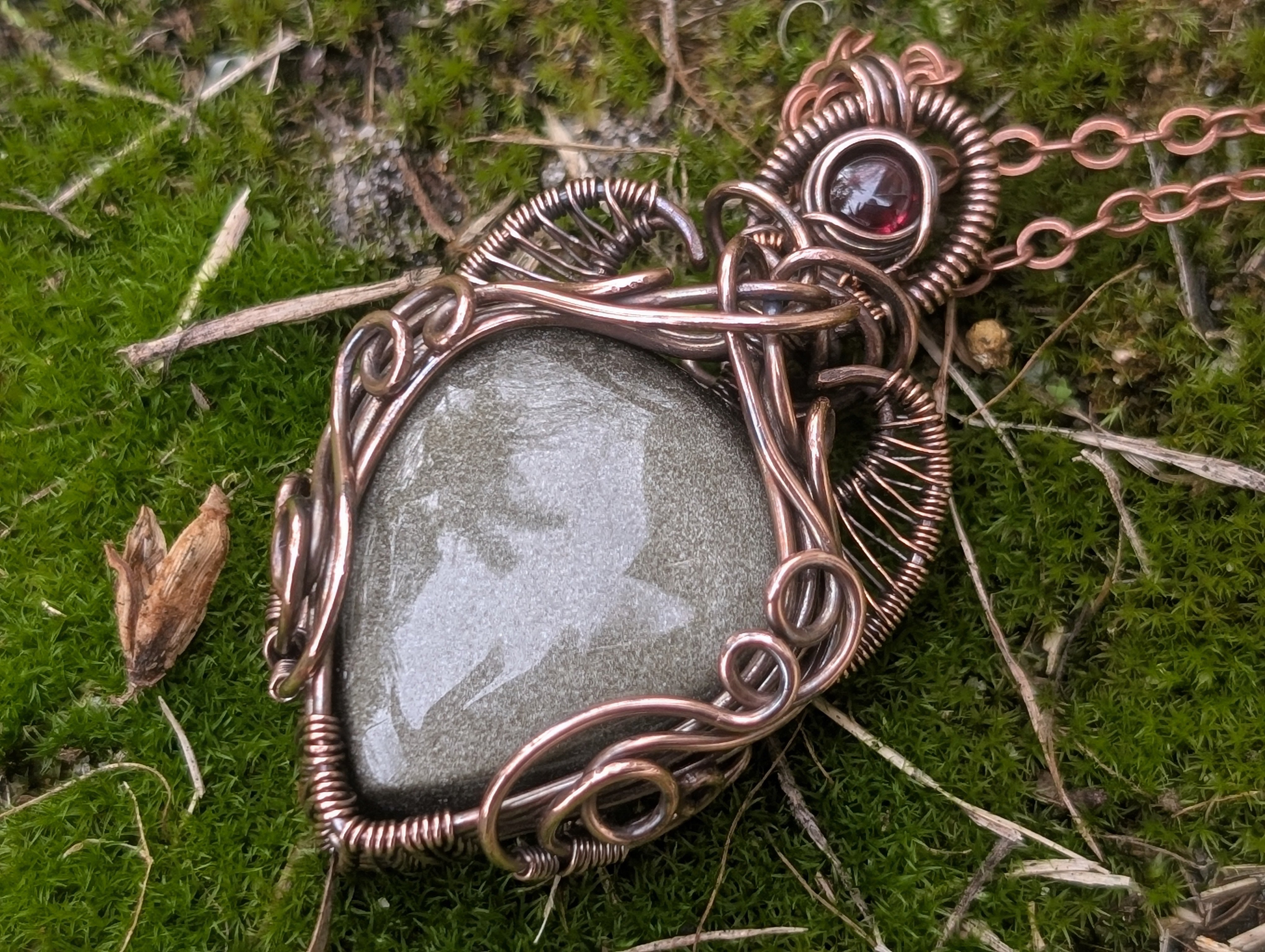 Winifred - Gold Sheen Obsidian & Garnet in Oxidised Copper