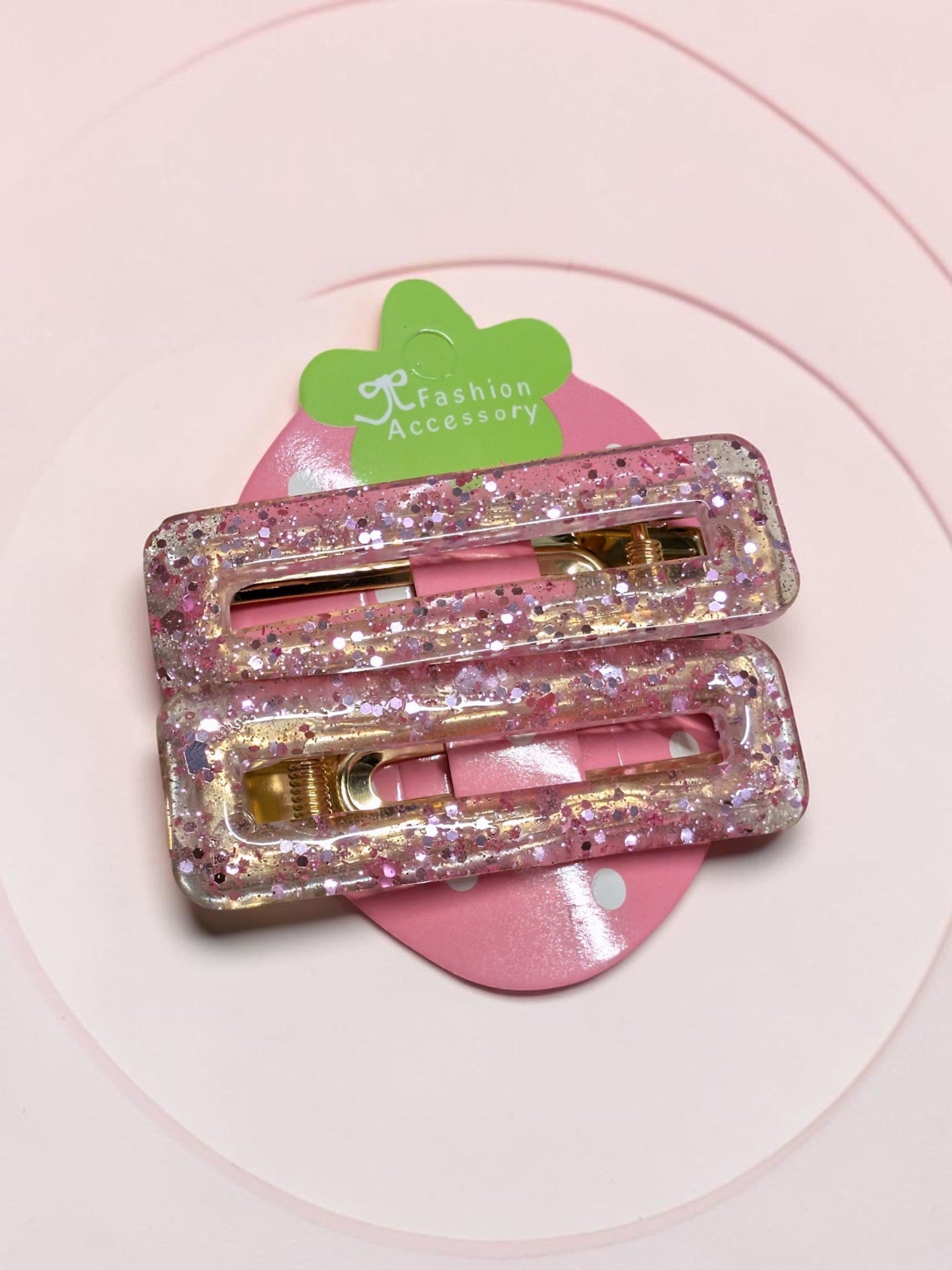 Handmade Pink Glitter Resin Hair Clips Set | Sparkly Gold Alligator Barrettes | Cute Kawaii Hair Accessories for Girls, Teens, & Women