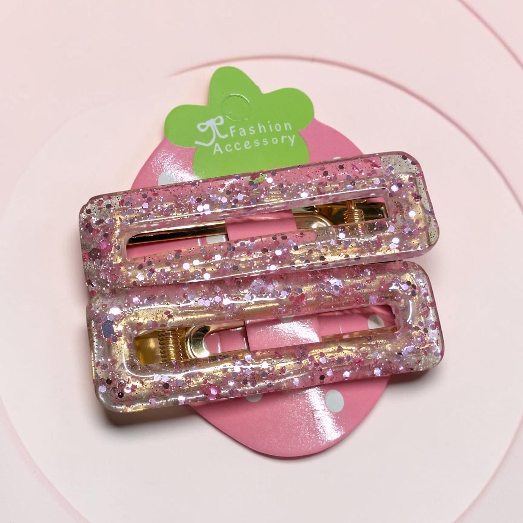 Handmade Pink Glitter Resin Hair Clips Set | Sparkly Gold Alligator Barrettes | Cute Kawaii Hair Accessories for Girls, Teens, & Women