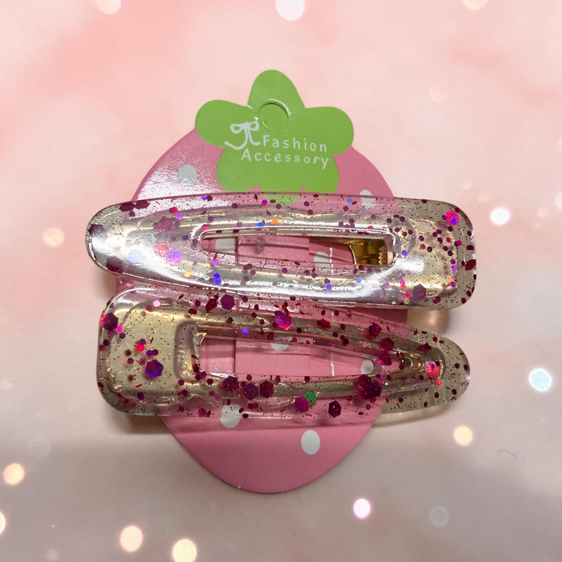 Handmade Pink Glitter Resin Hair Clips Set | Sparkly Gold Alligator Barrettes | Cute Kawaii Hair Accessories for Girls, Teens, & Women
