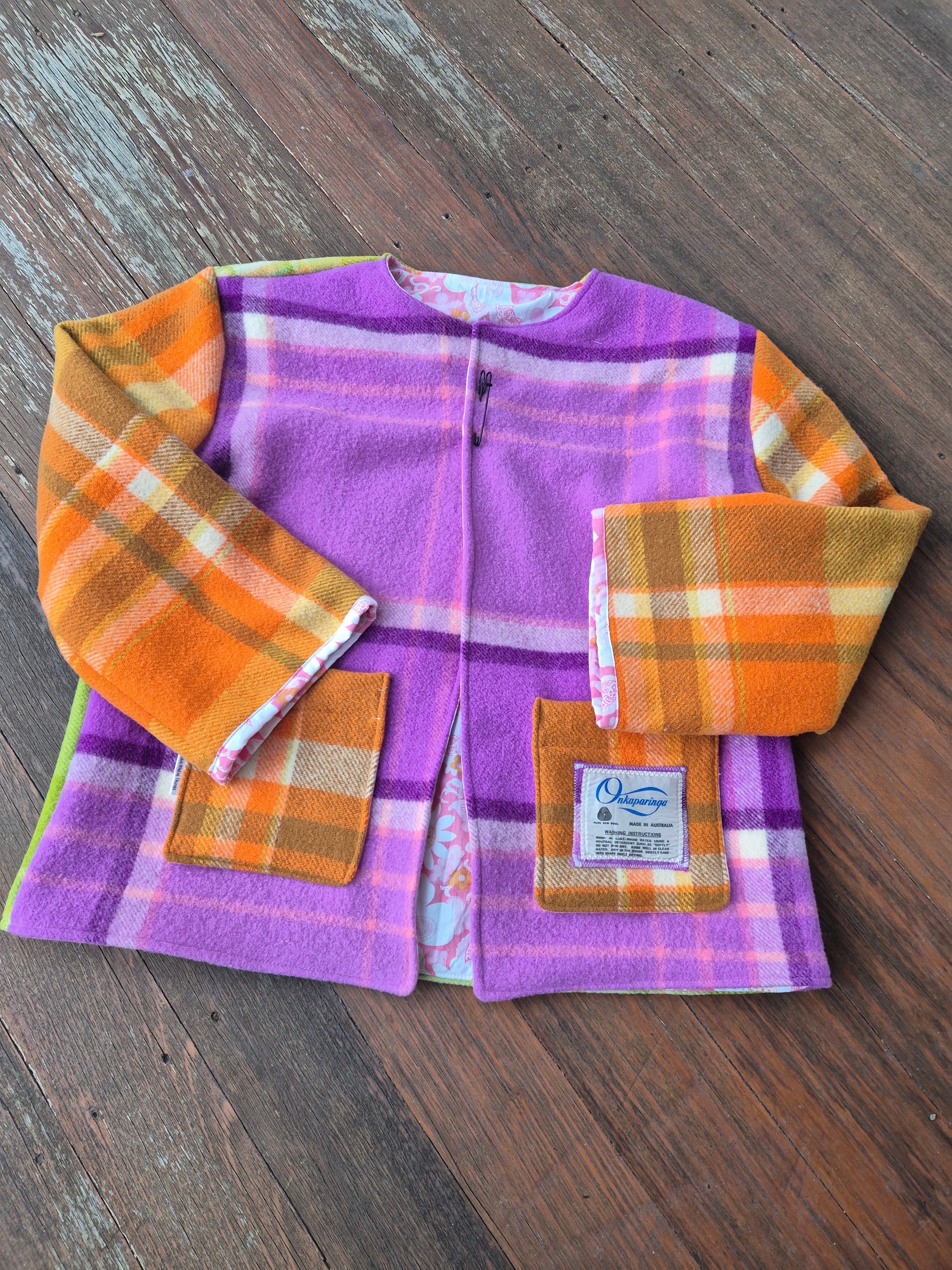 Upcycled woollen blanket jacket size 10