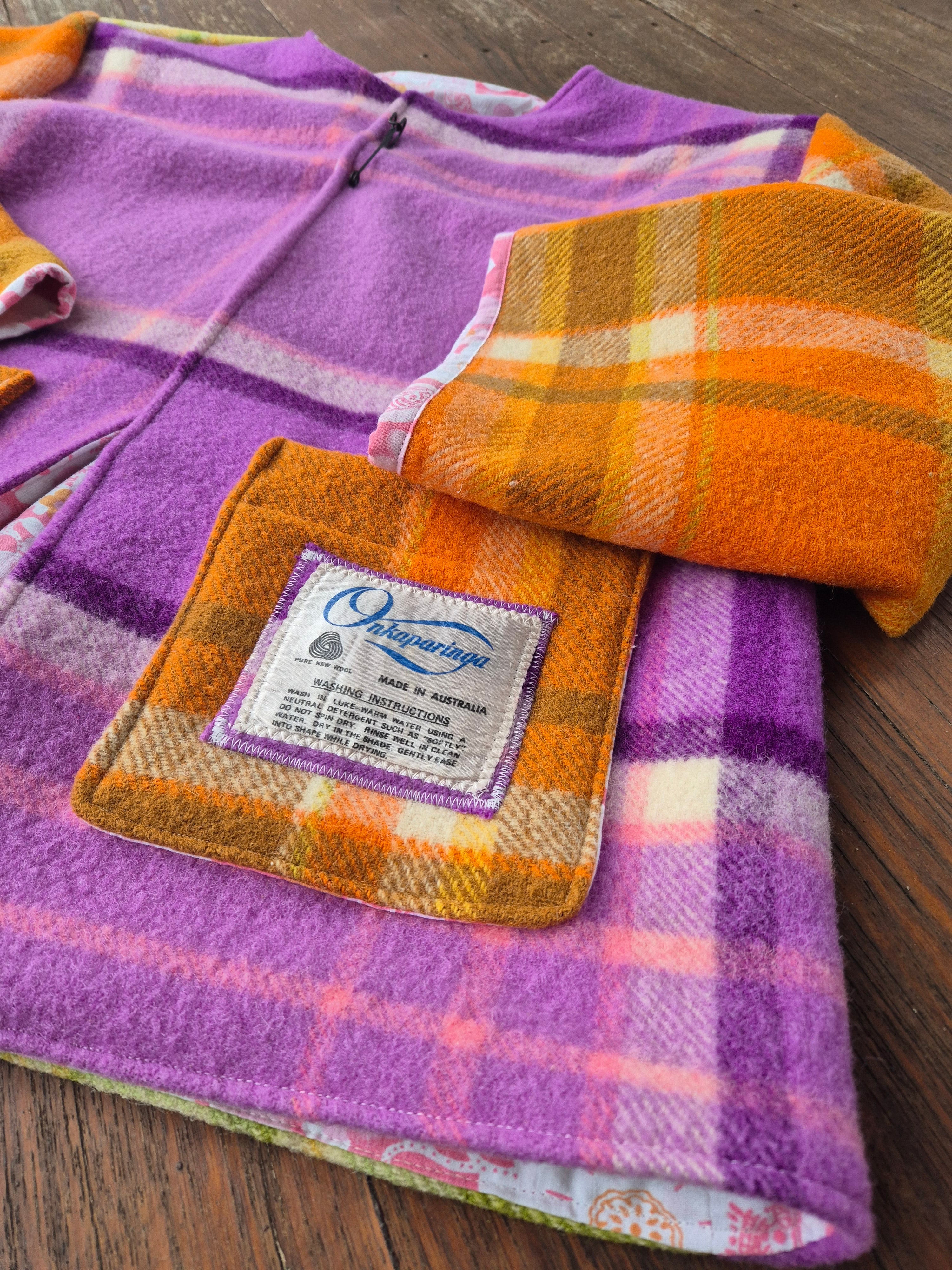 Upcycled woollen blanket jacket size 10