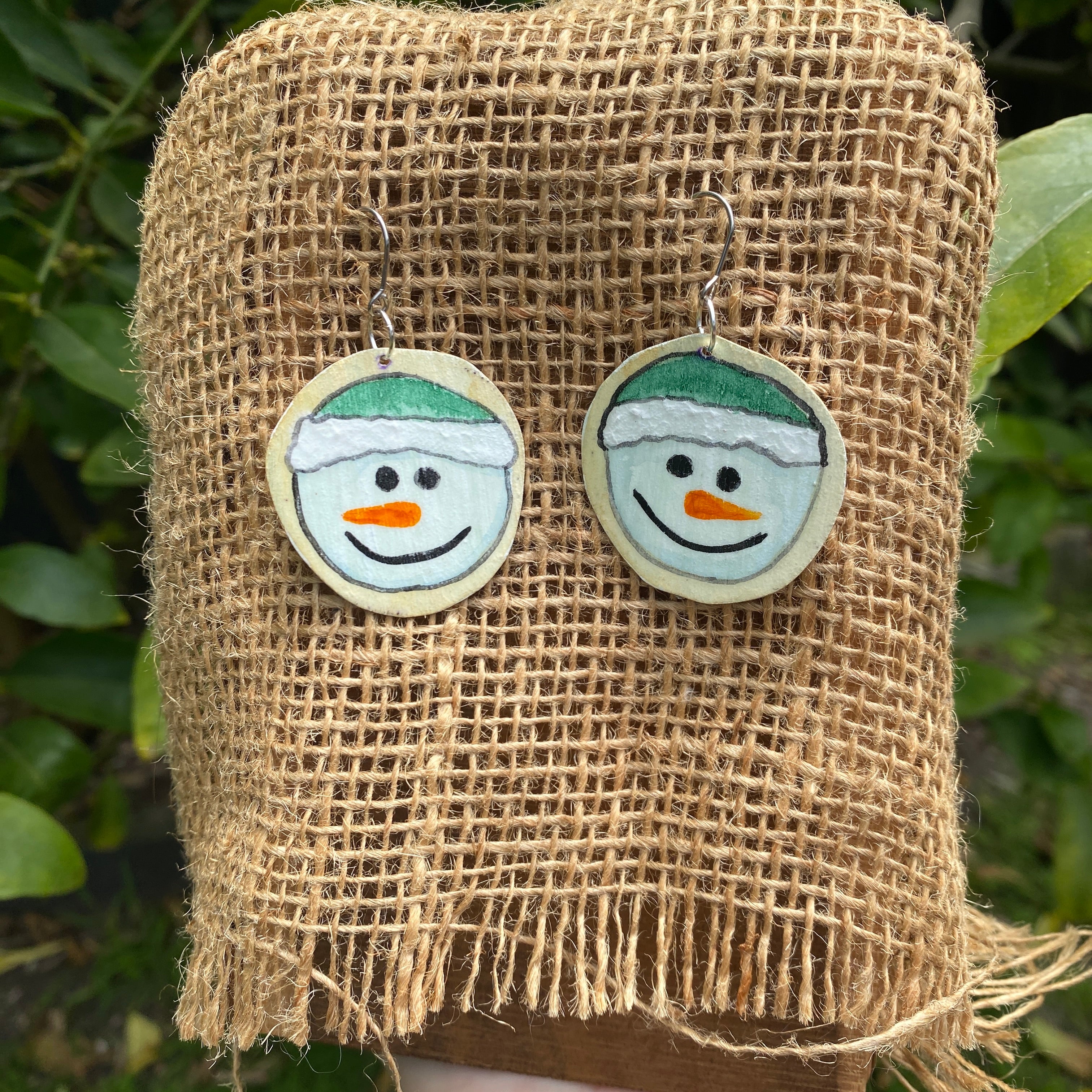 Snowman Earrings – Hand-painted Brass Jewellery