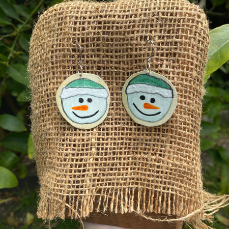 Snowman Earrings – Hand-painted Brass Jewellery