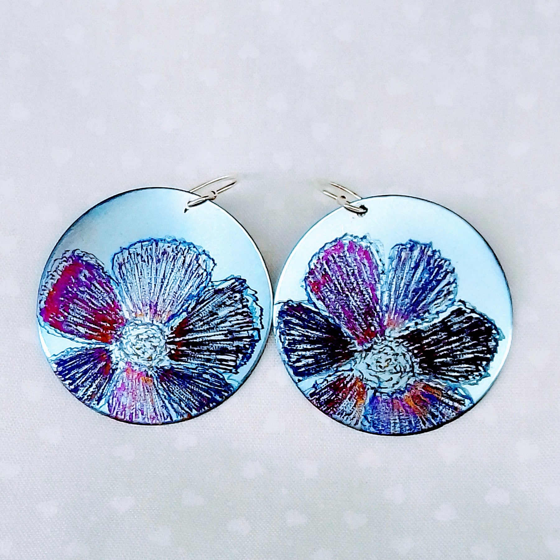 Titanium Disc Earrings-Ice Blue, Purple and Bronze