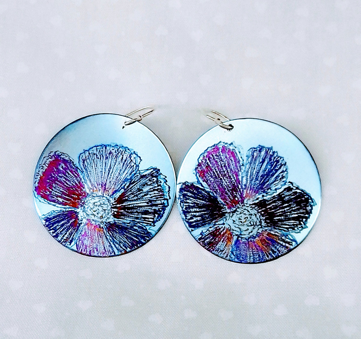 Titanium Disc Earrings-Ice Blue, Purple and Bronze