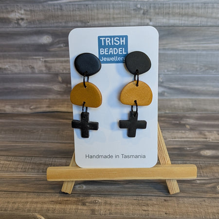 Black cross drop earrings