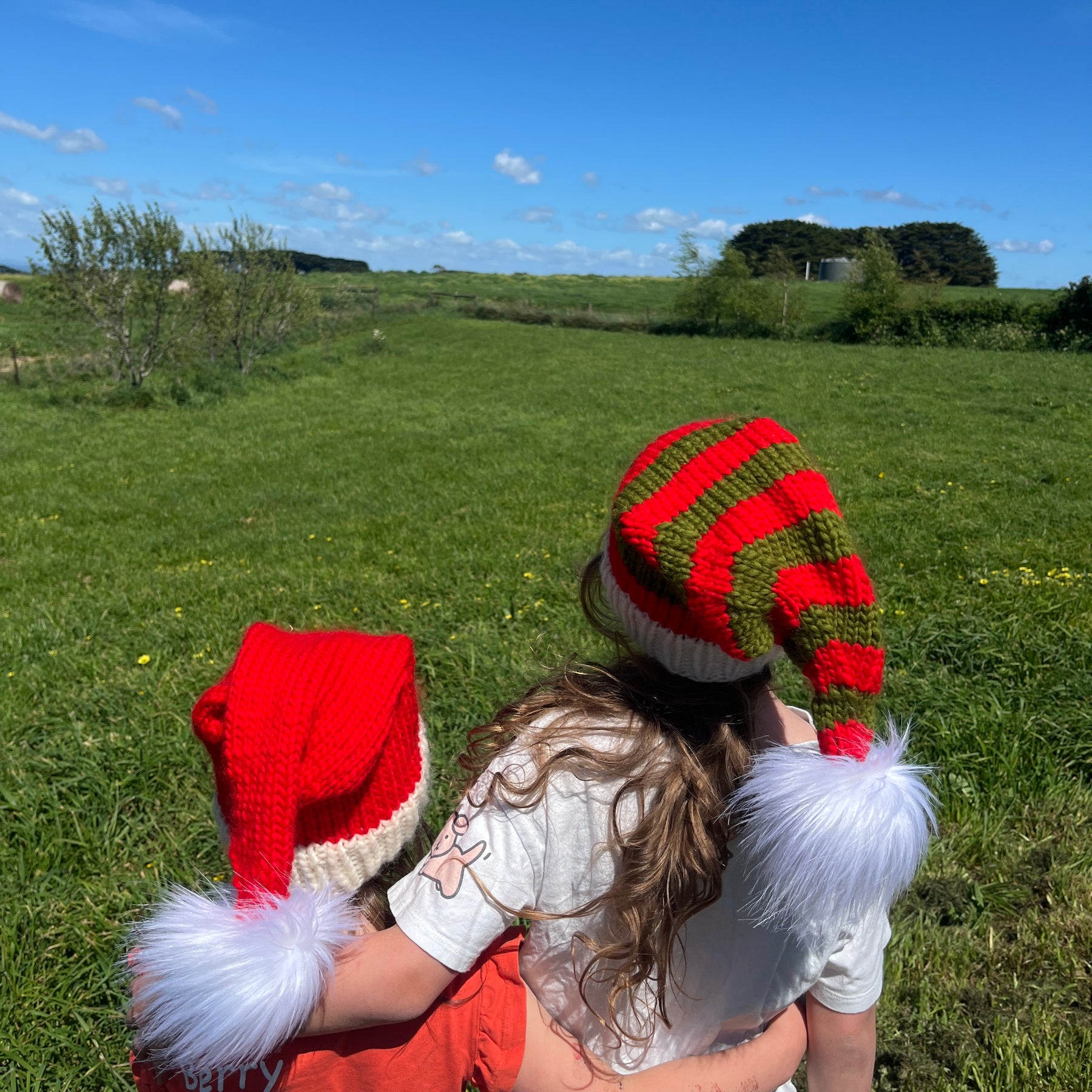 Hand knit wool Christmas hats