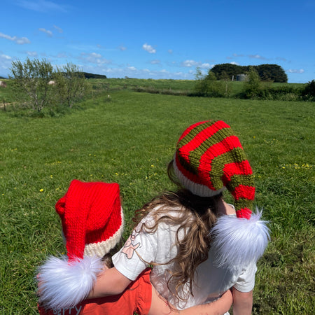 Hand knit wool Christmas hats