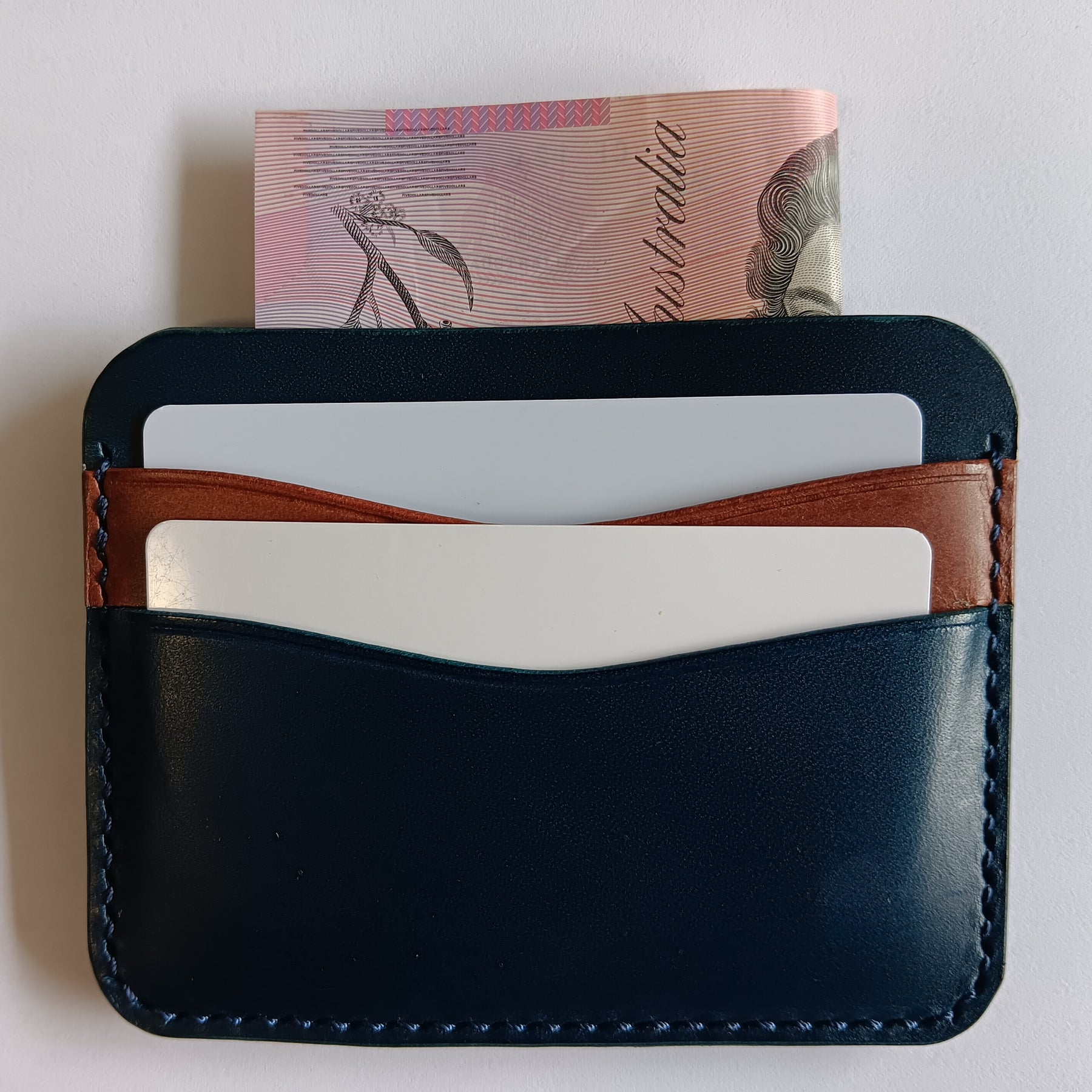 Minimalist Card Holder - Navy Blue/Chestnut