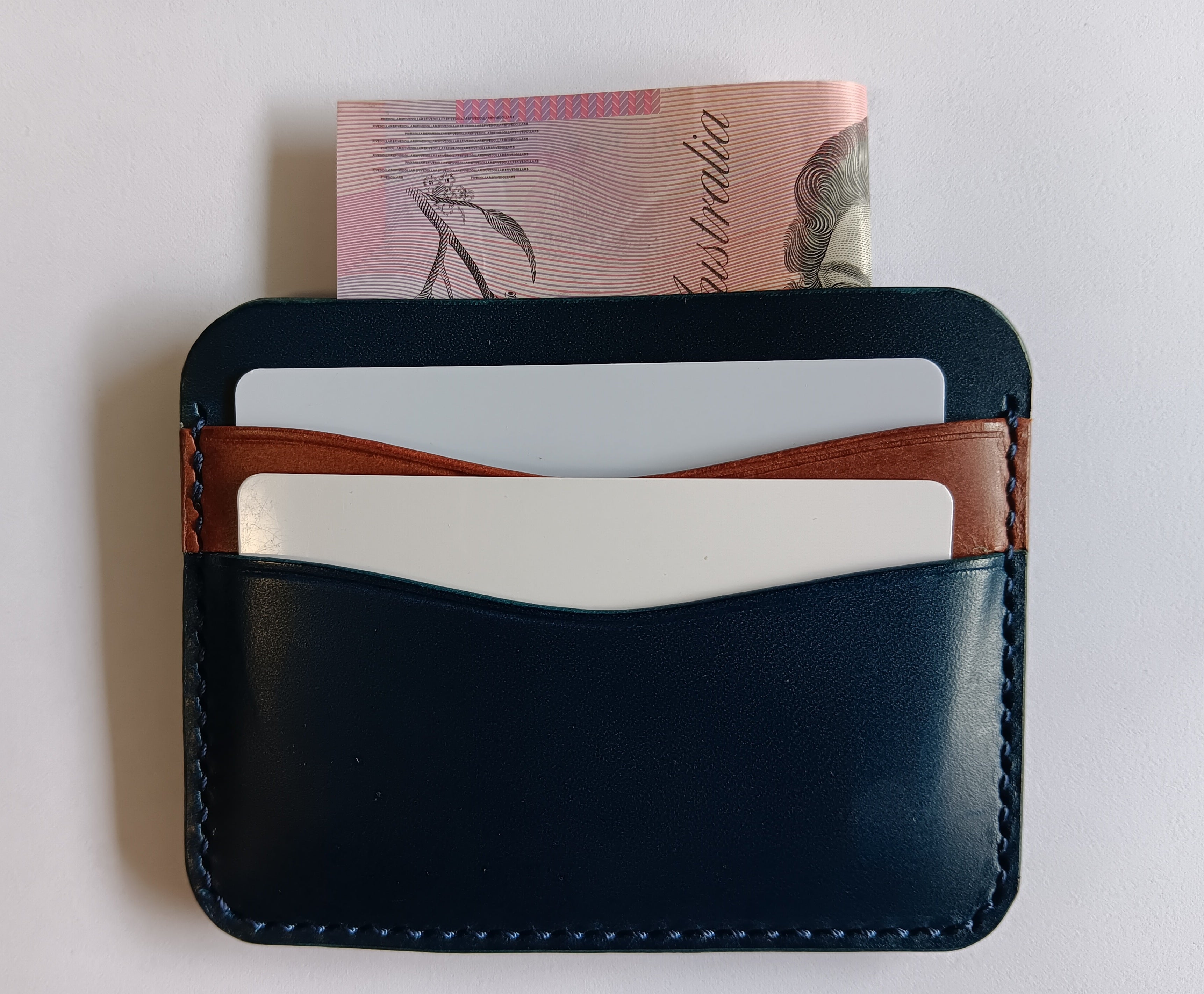 Minimalist Card Holder - Navy Blue/Chestnut