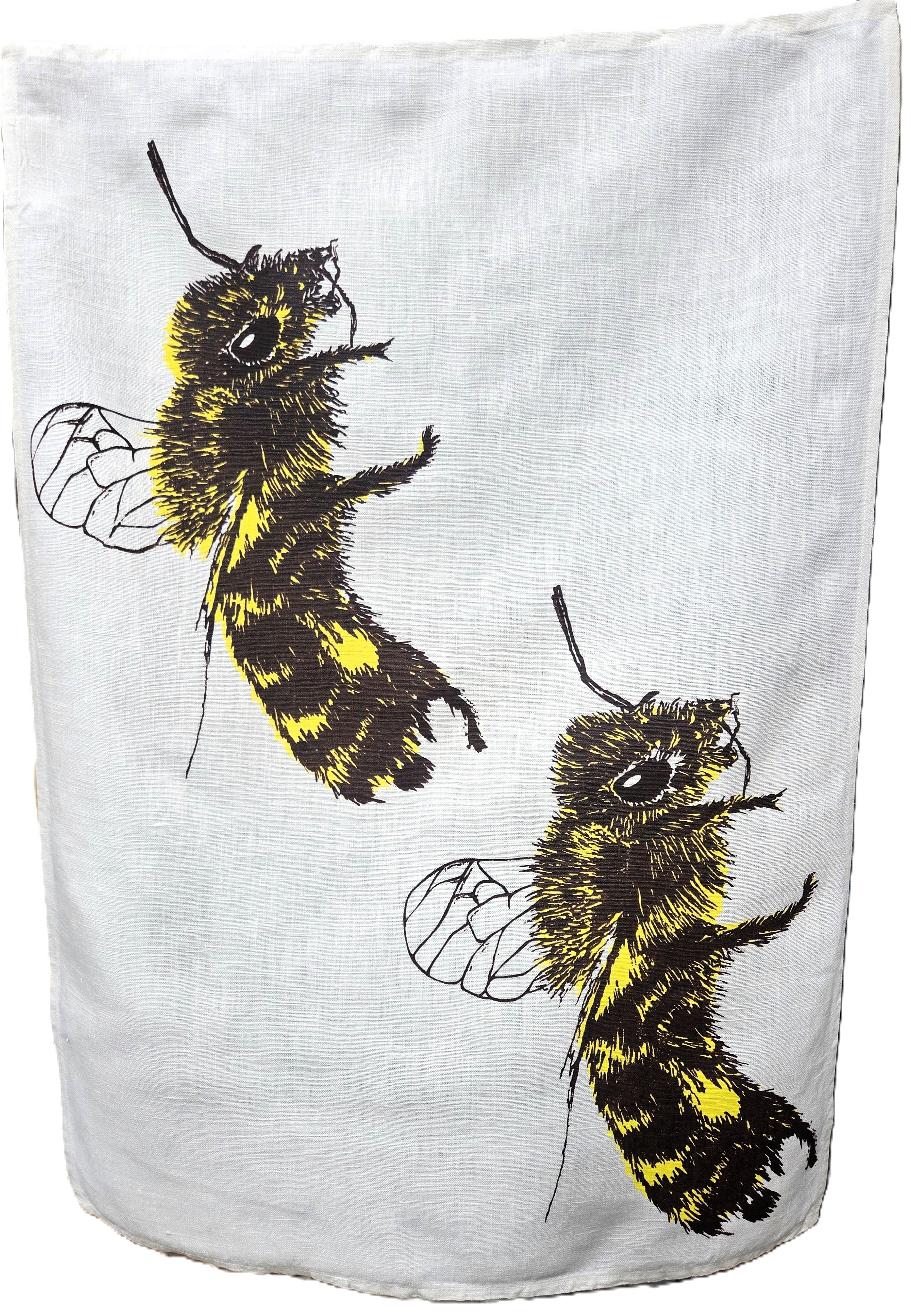 Hand Screen Printed Linen Tea Towels-2 Honey Bees
