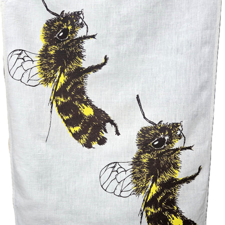 Hand Screen Printed Linen Tea Towels-2 Honey Bees