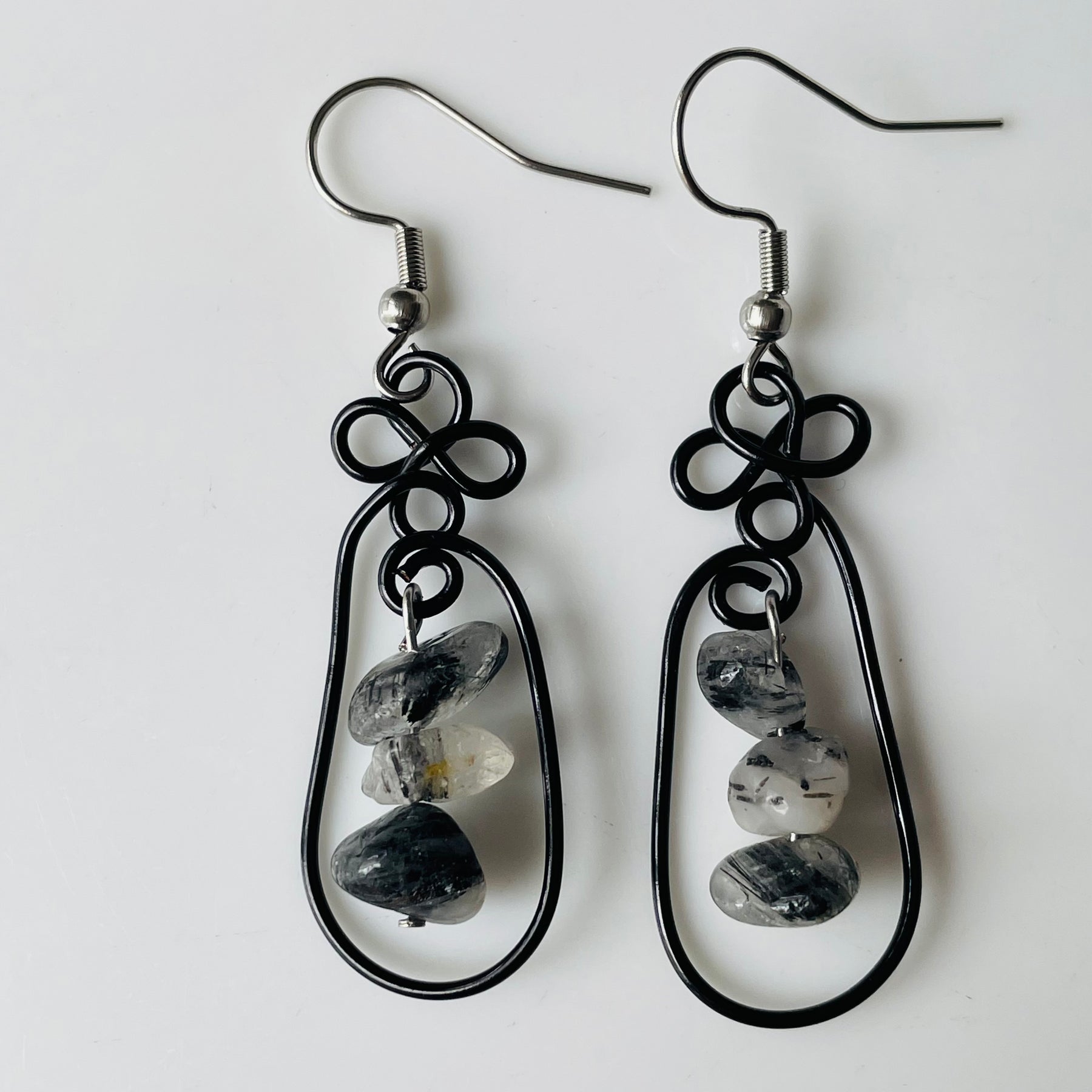 Marble Gemstone- Tourmaline Quartz with Wire Earrings