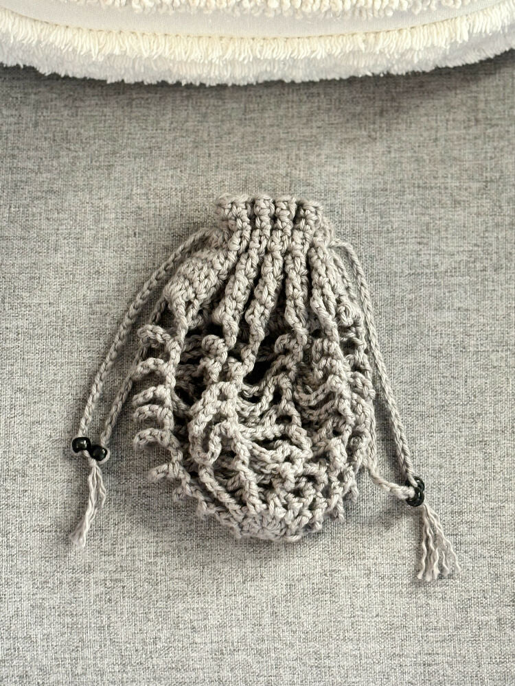 Plush Crocheted Spider and Spider Web Drawstring Bag