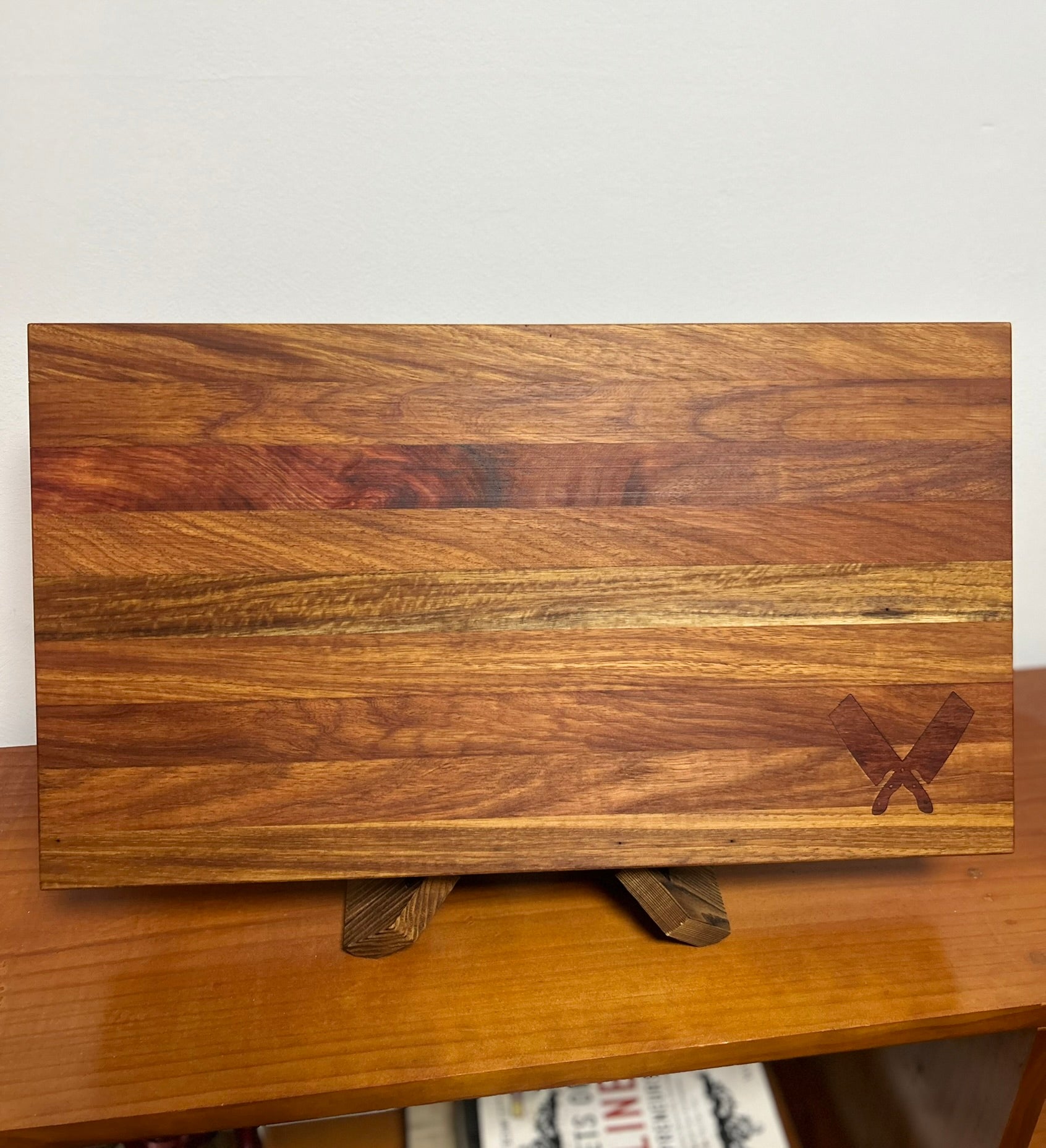 Handcrafted Artisan Rosewood Chopping Block with Cleaver Inlay