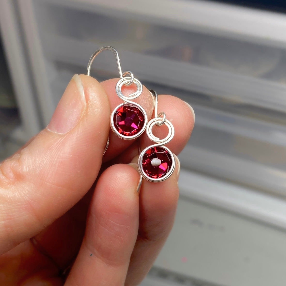 Birthstone crystal dangle earrings | Sterling silver | Multiple month colour options | Birthday or Anniversary gift