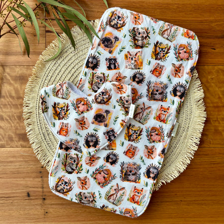 Baby Bib and Burp Cloth Set | Aussie Animal Mix | Ready to Ship