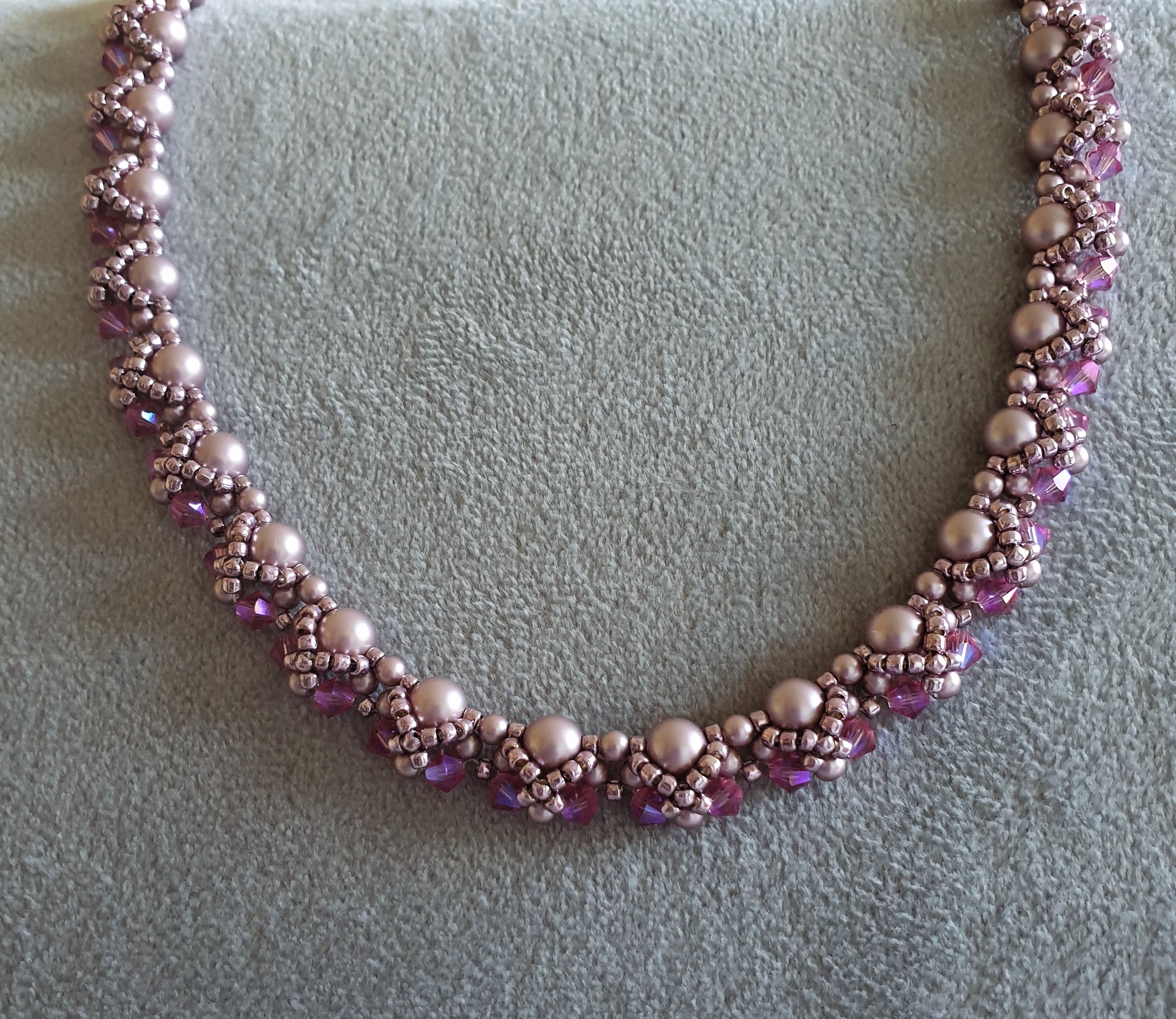 Pink Pearl and Crystal Necklace