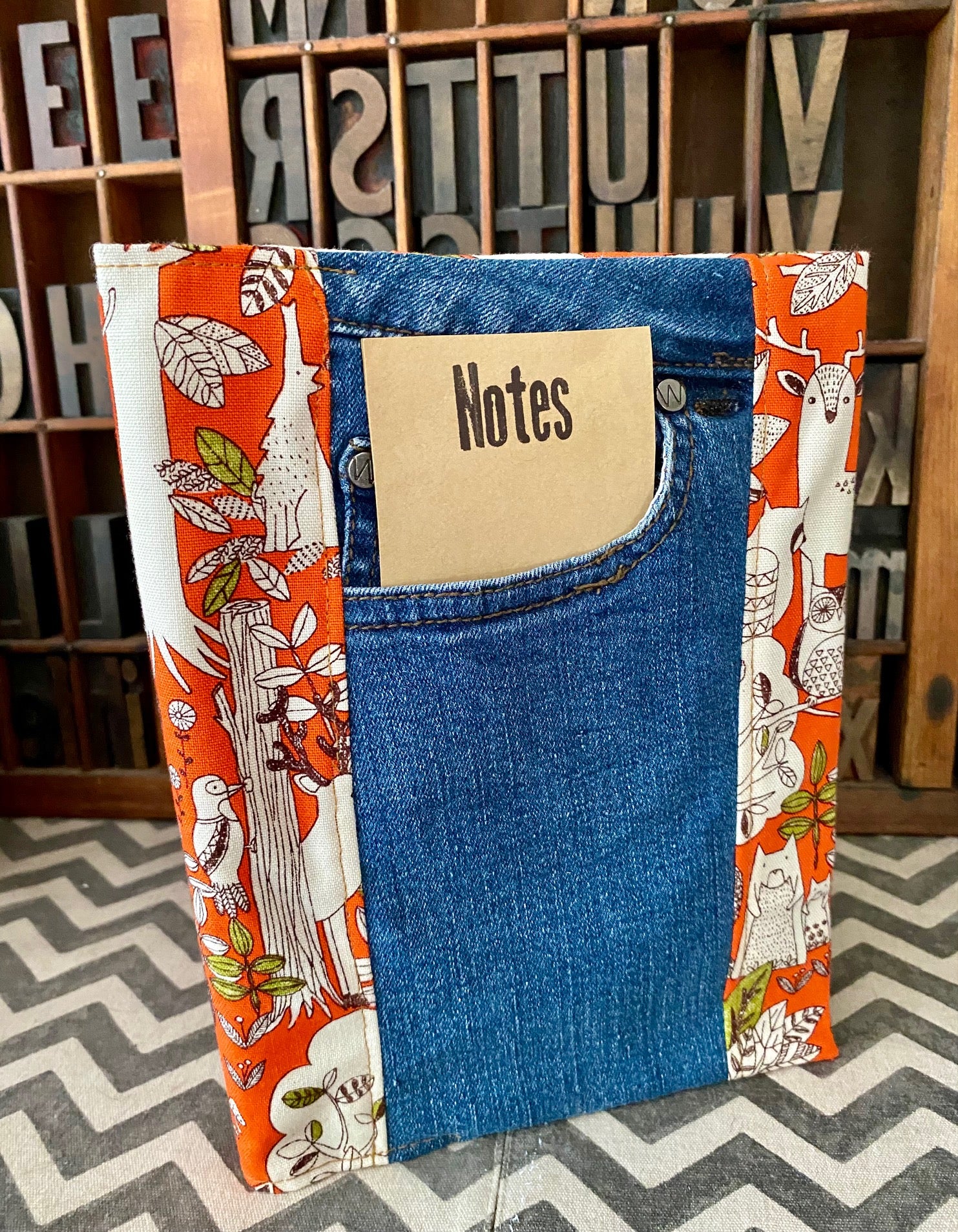 A5 Upcycled Denim Notebook - Orange