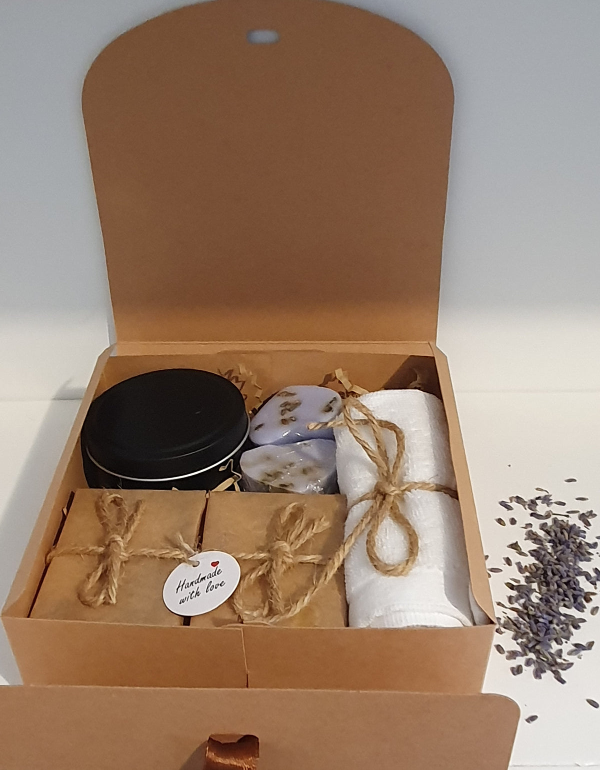 Goat Milk Soap Soy Candle Gift Set: Custom Scents, Face Towel or Dried Lavender Bundle.