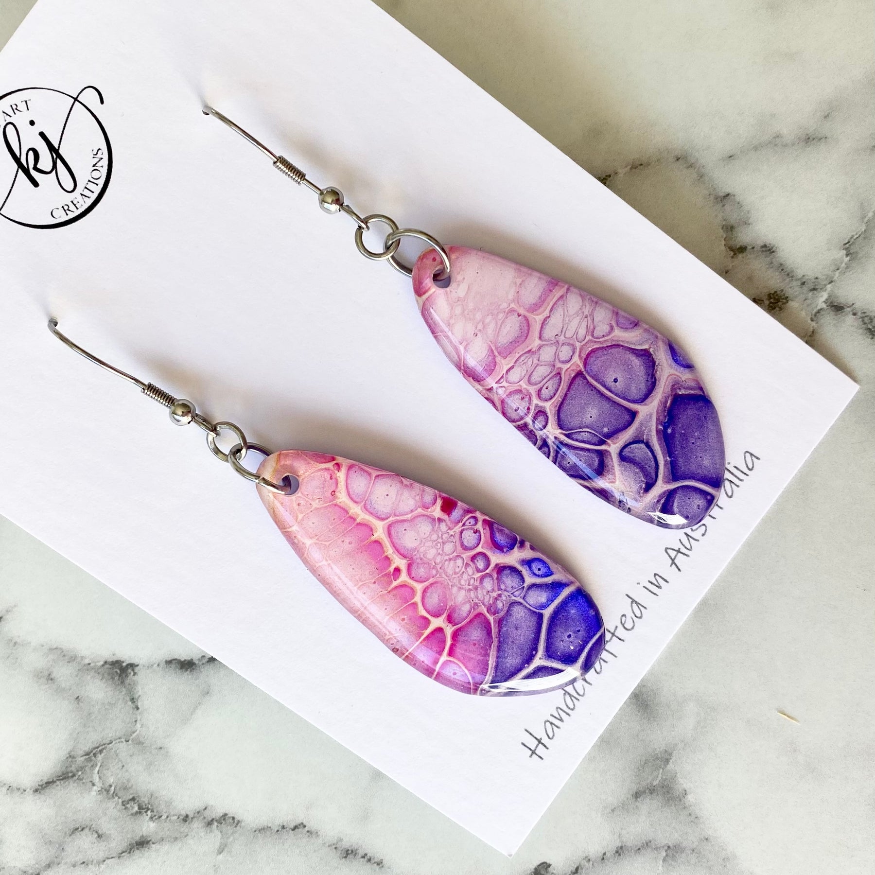 Artsy Pink Purple Blue Hand Painted Earrings