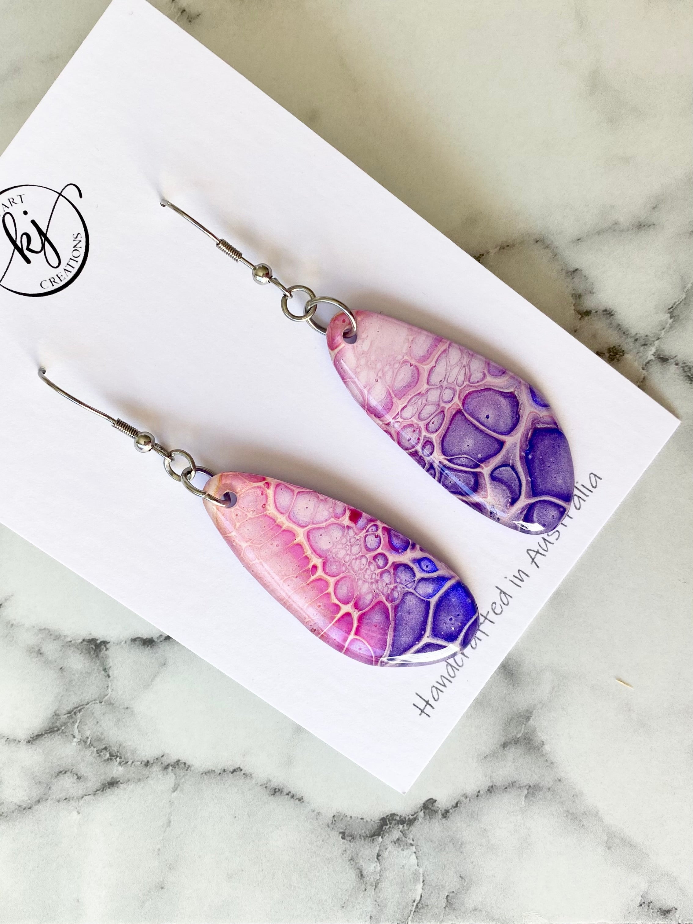 Artsy Pink Purple Blue Hand Painted Earrings