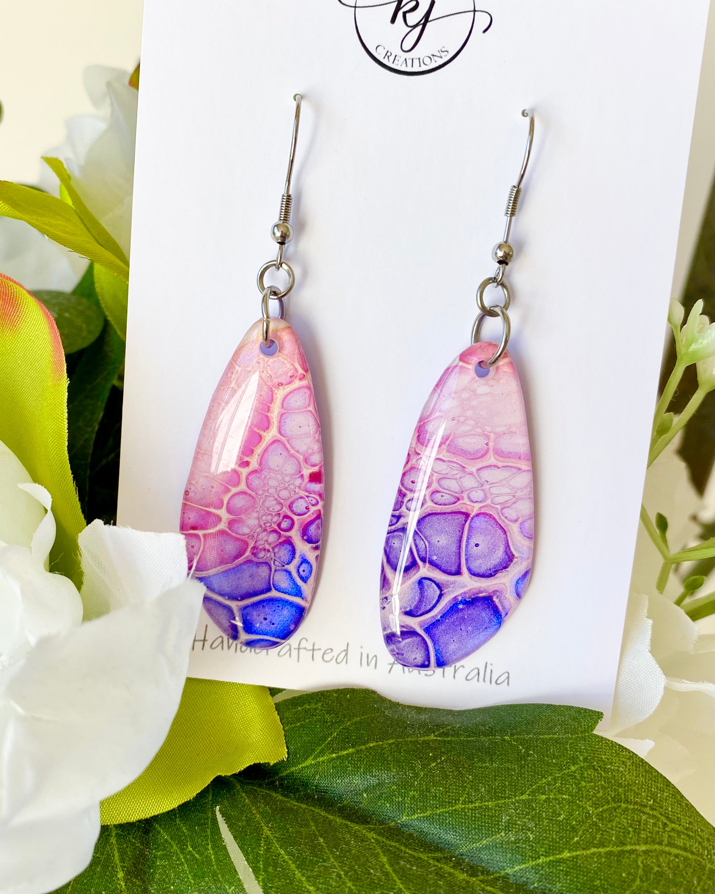 Artsy Pink Purple Blue Hand Painted Earrings