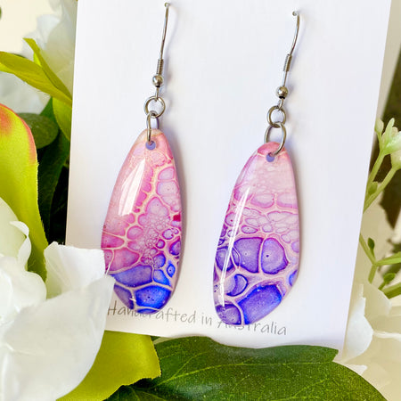 Artsy Pink Purple Blue Hand Painted Earrings