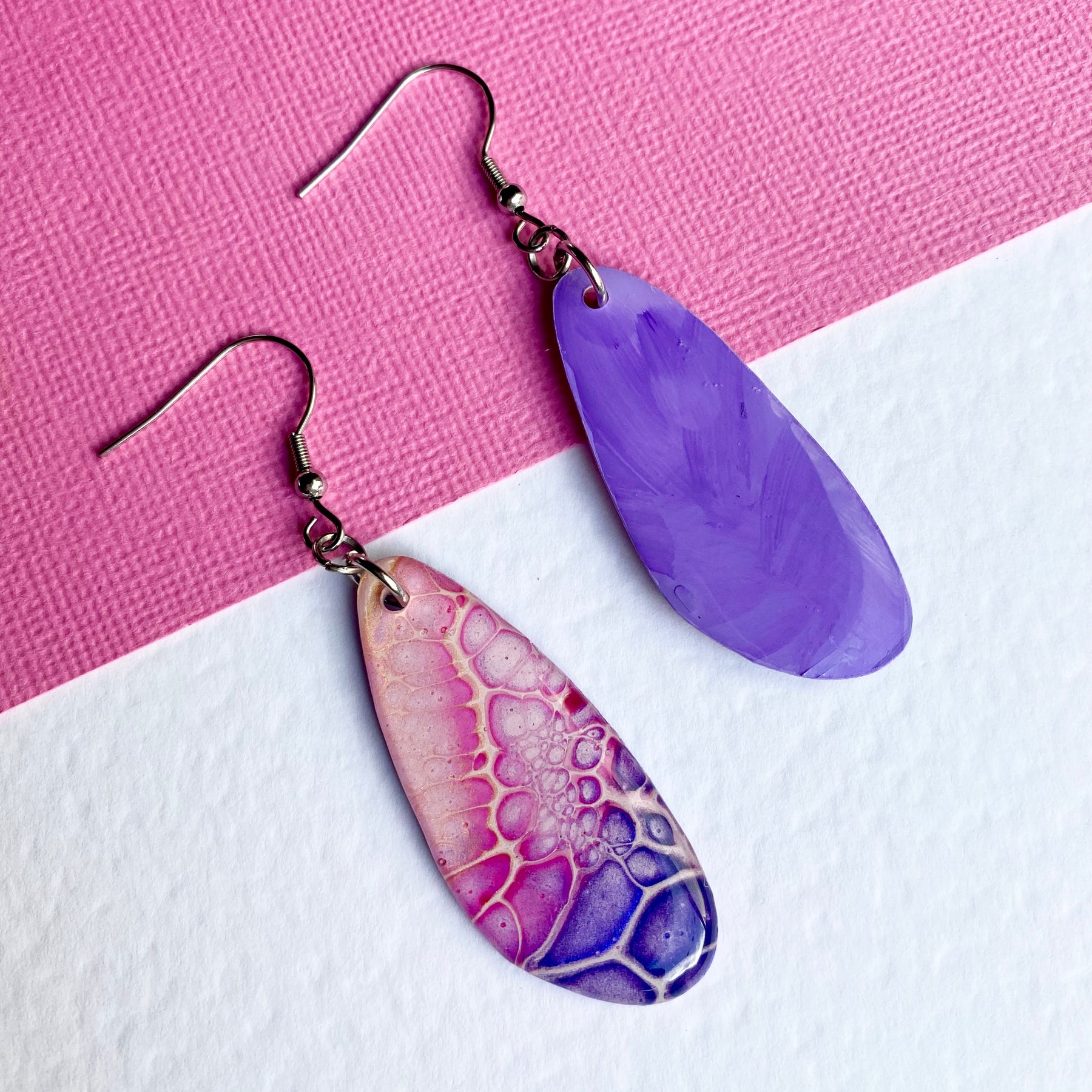 Artsy Pink Purple Blue Hand Painted Earrings