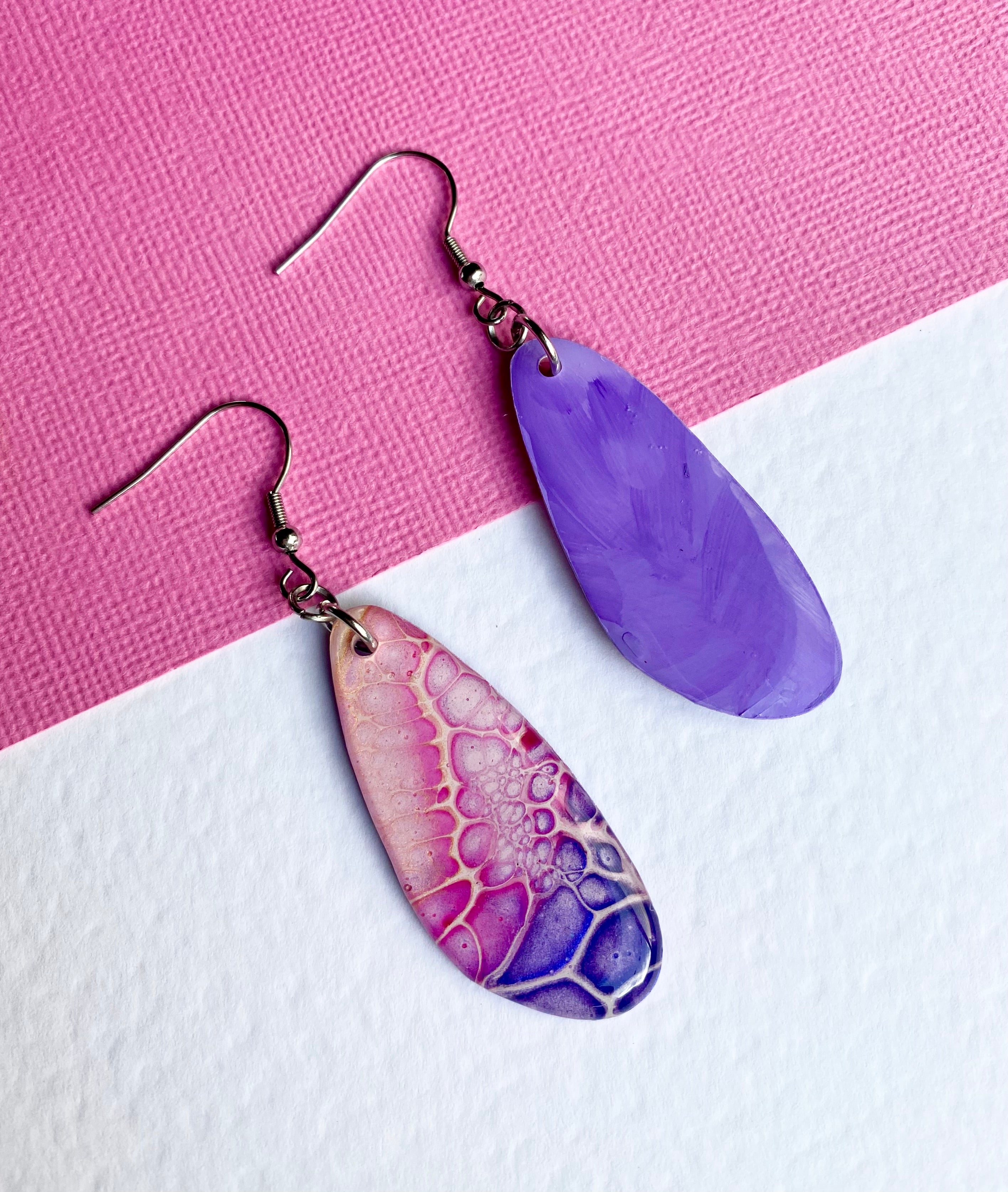 Artsy Pink Purple Blue Hand Painted Earrings