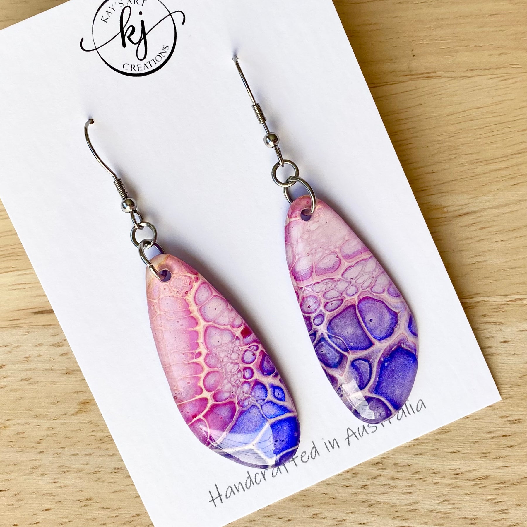 Artsy Pink Purple Blue Hand Painted Earrings