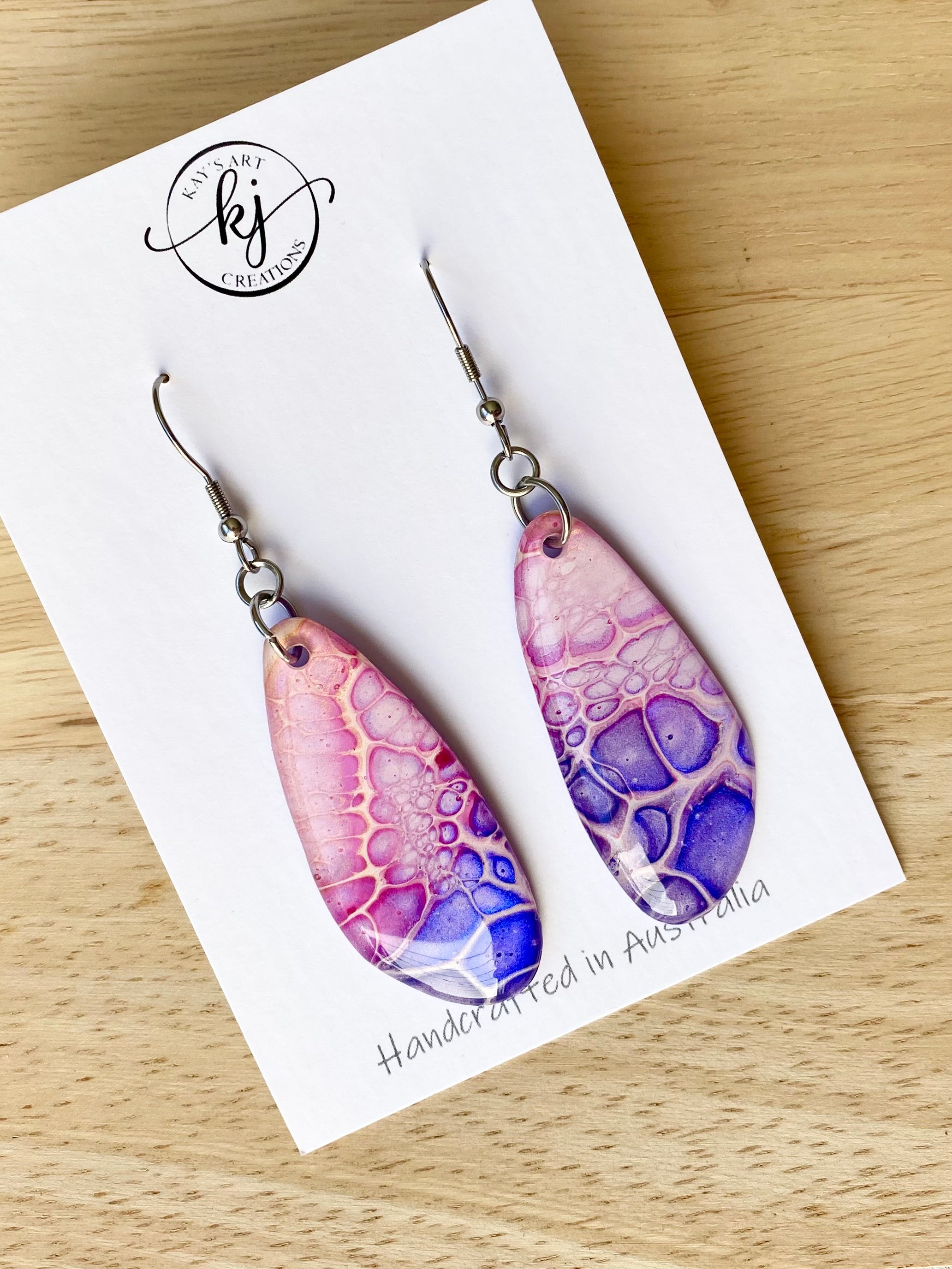 Artsy Pink Purple Blue Hand Painted Earrings