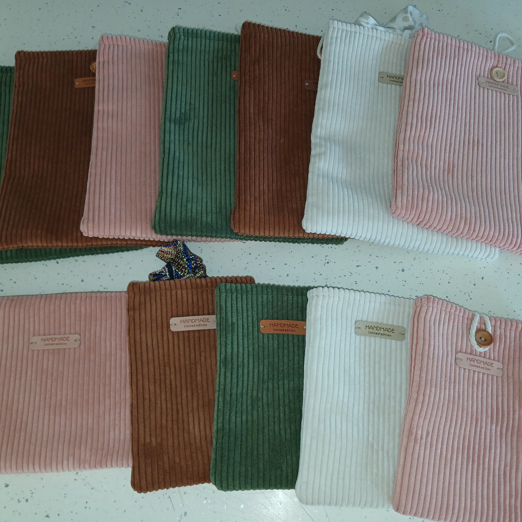 Christmas Gift — Book Sleeve Set of 2 — Large 28x22cm + Small 21x15cm — Brown Green Oatmeal — Padded Corduroy — Teacher Gift —
