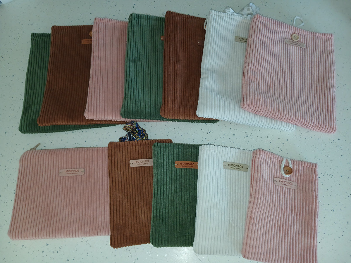 Christmas Gift — Book Sleeve Set of 2 — Large 28x22cm + Small 21x15cm — Brown Green Oatmeal — Padded Corduroy — Teacher Gift —