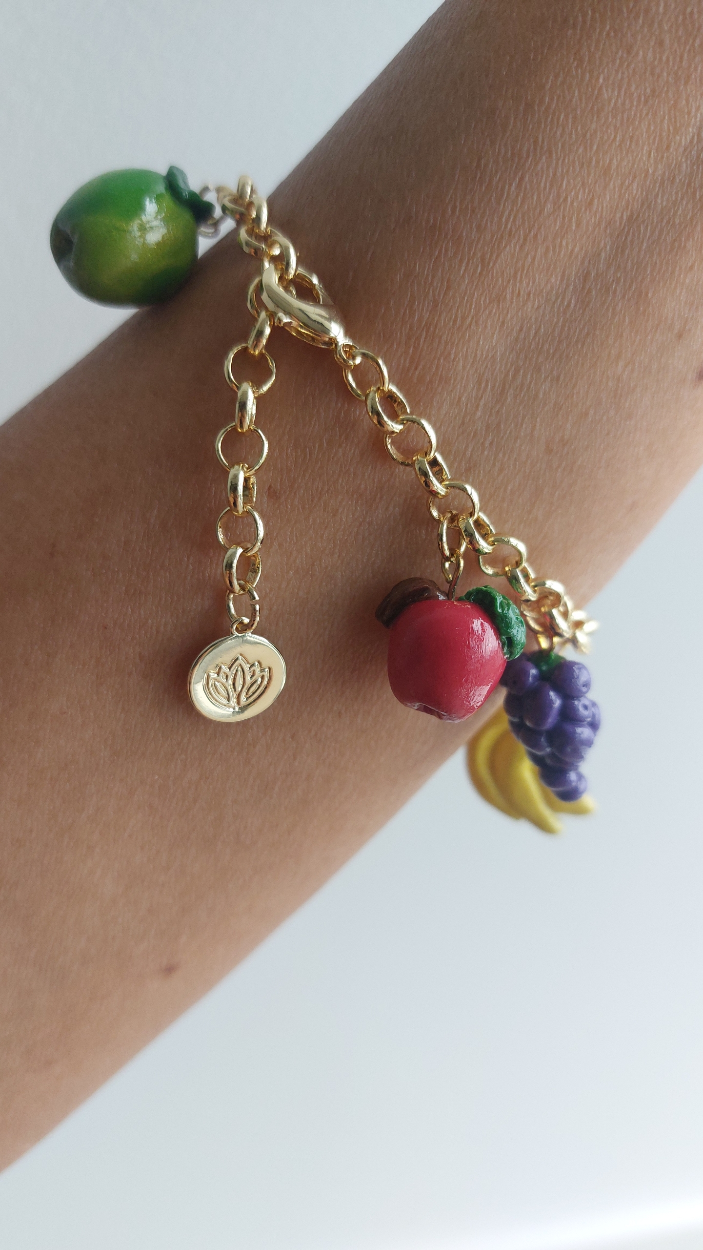 Charm Bracelet - Fruit Fiesta, 14K Gold Plated Chain, Charm & Clasp