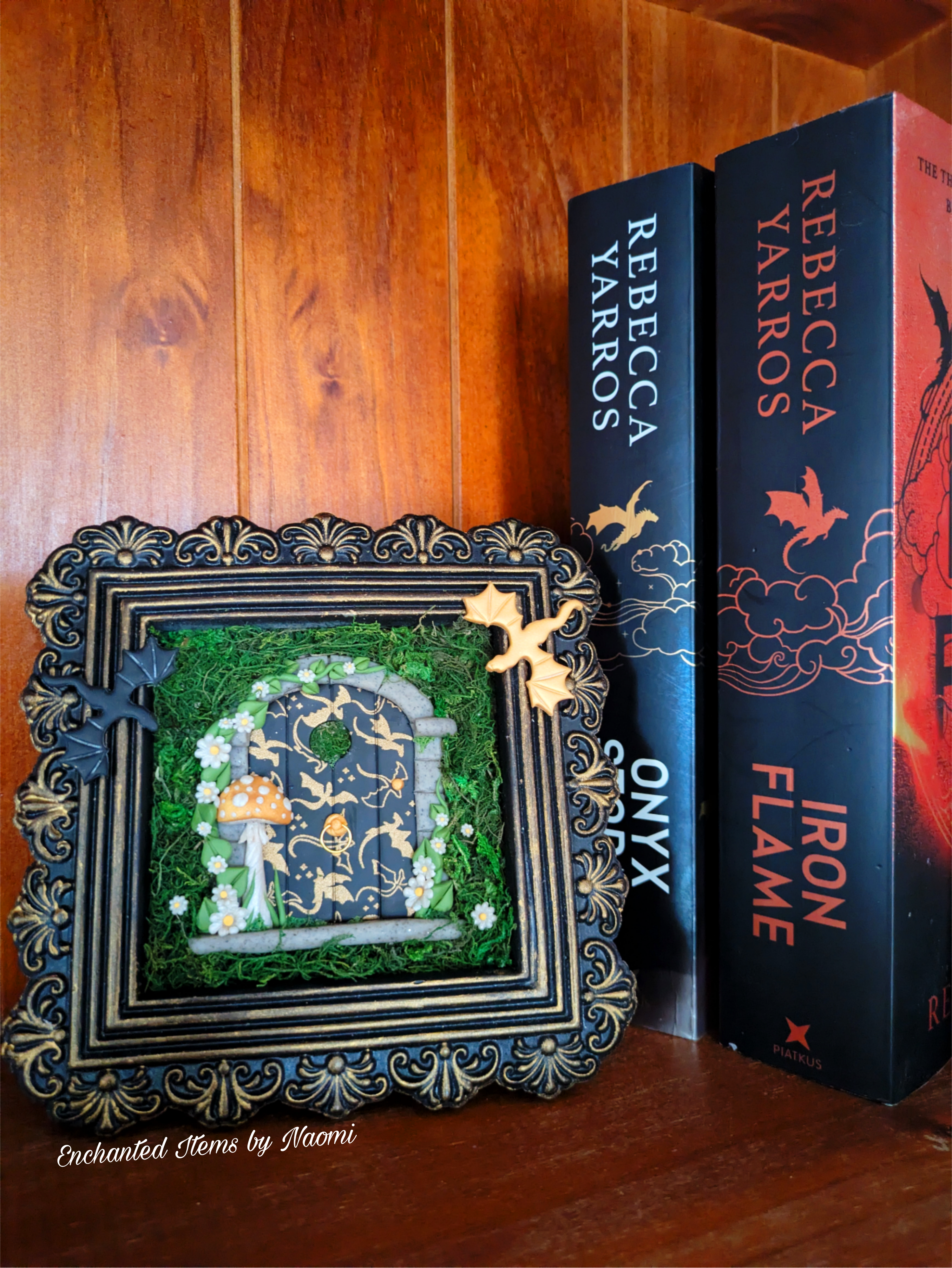 Empyrean Dragon Fairy Door – Hand Sculpted in Black & Gold Frame