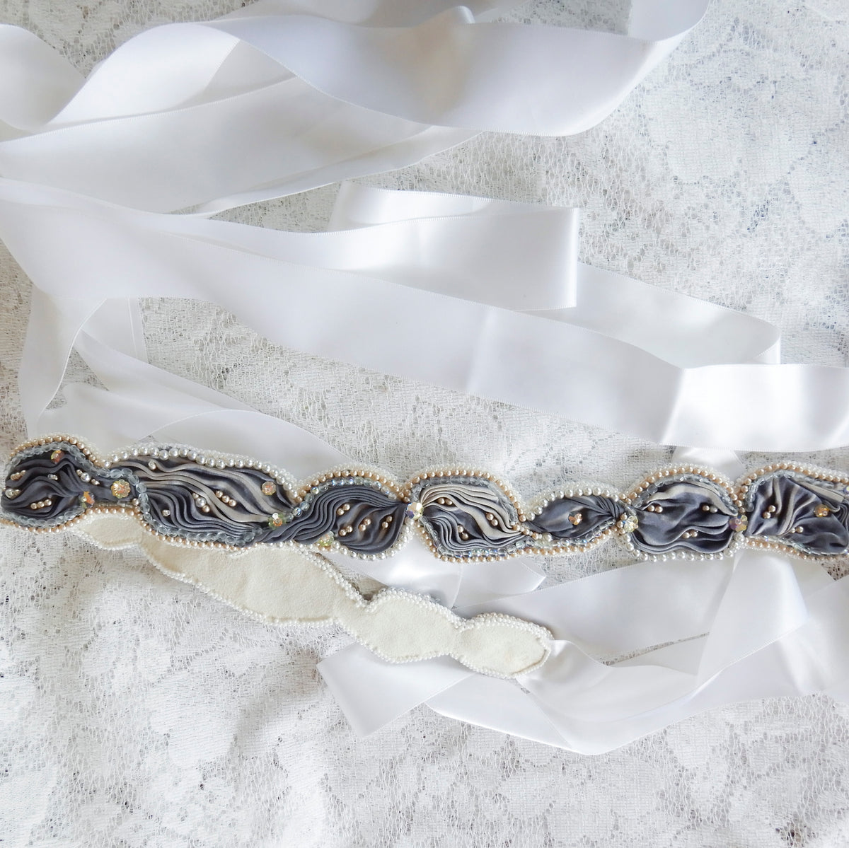 Bead Embroidered Bridal Sash Belt