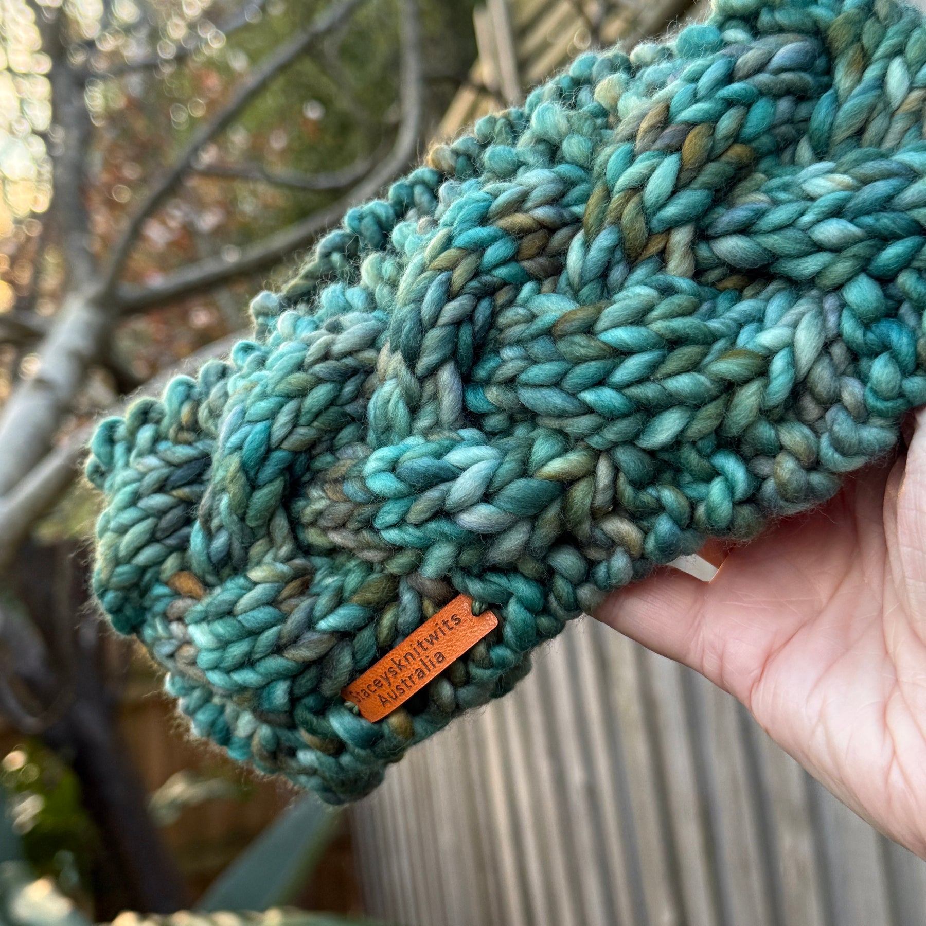 Hand Knitted Headband, Green Merino Earwarmers