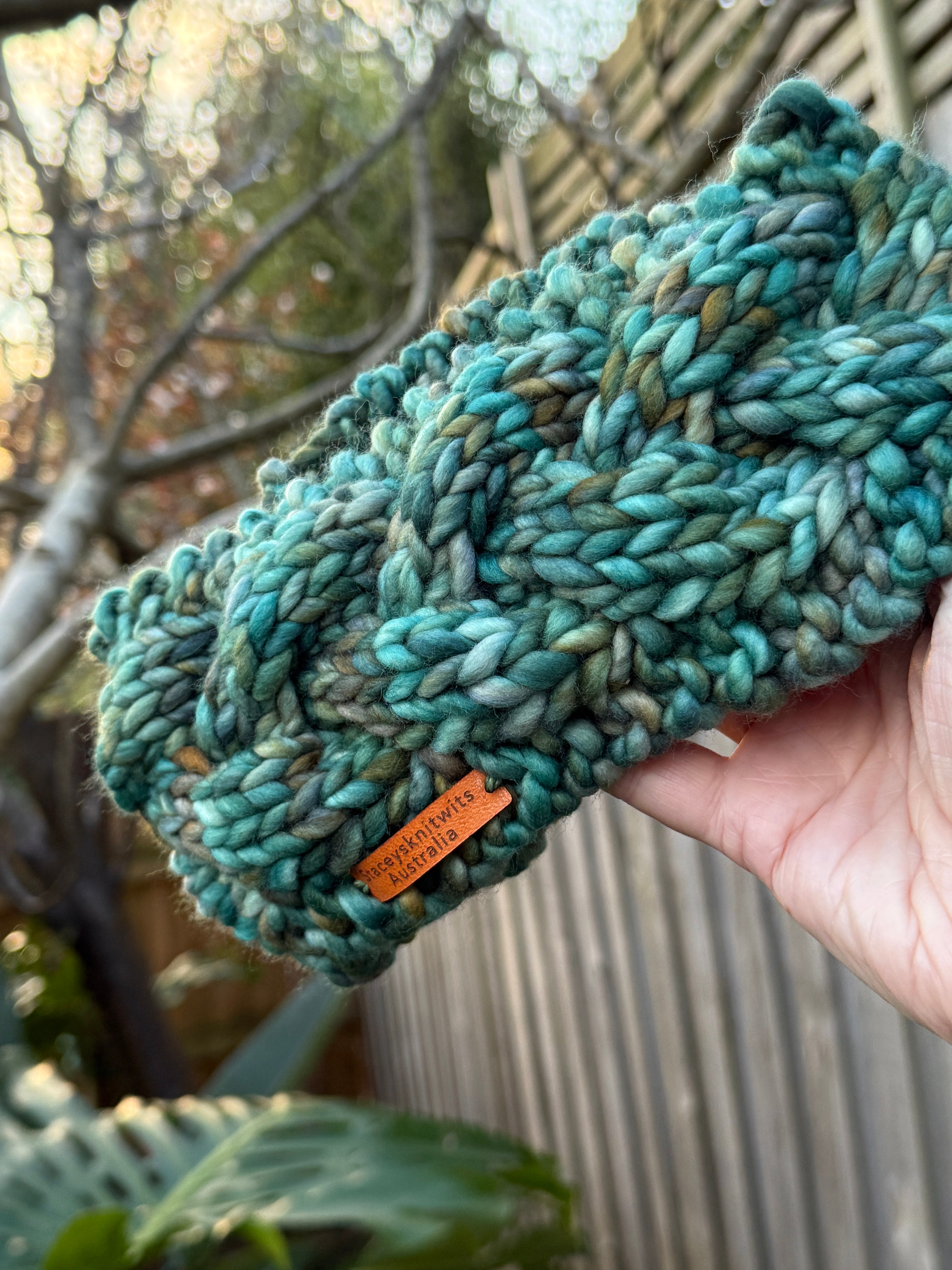 Hand Knitted Headband, Green Merino Earwarmers