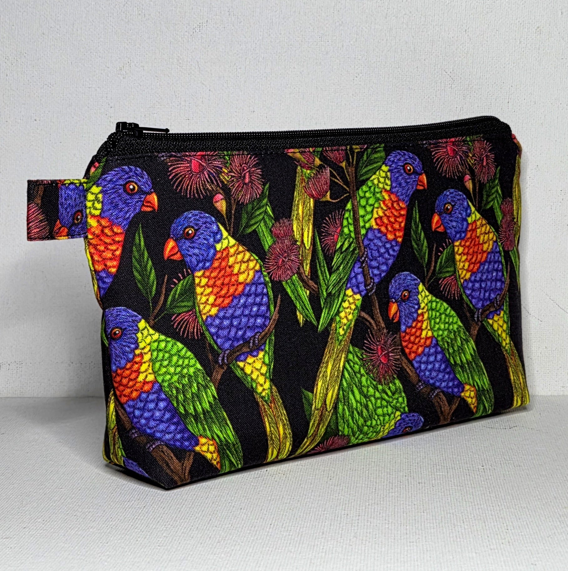 Zippered Pouch in Rainbow Lorikeet fabric, size Large