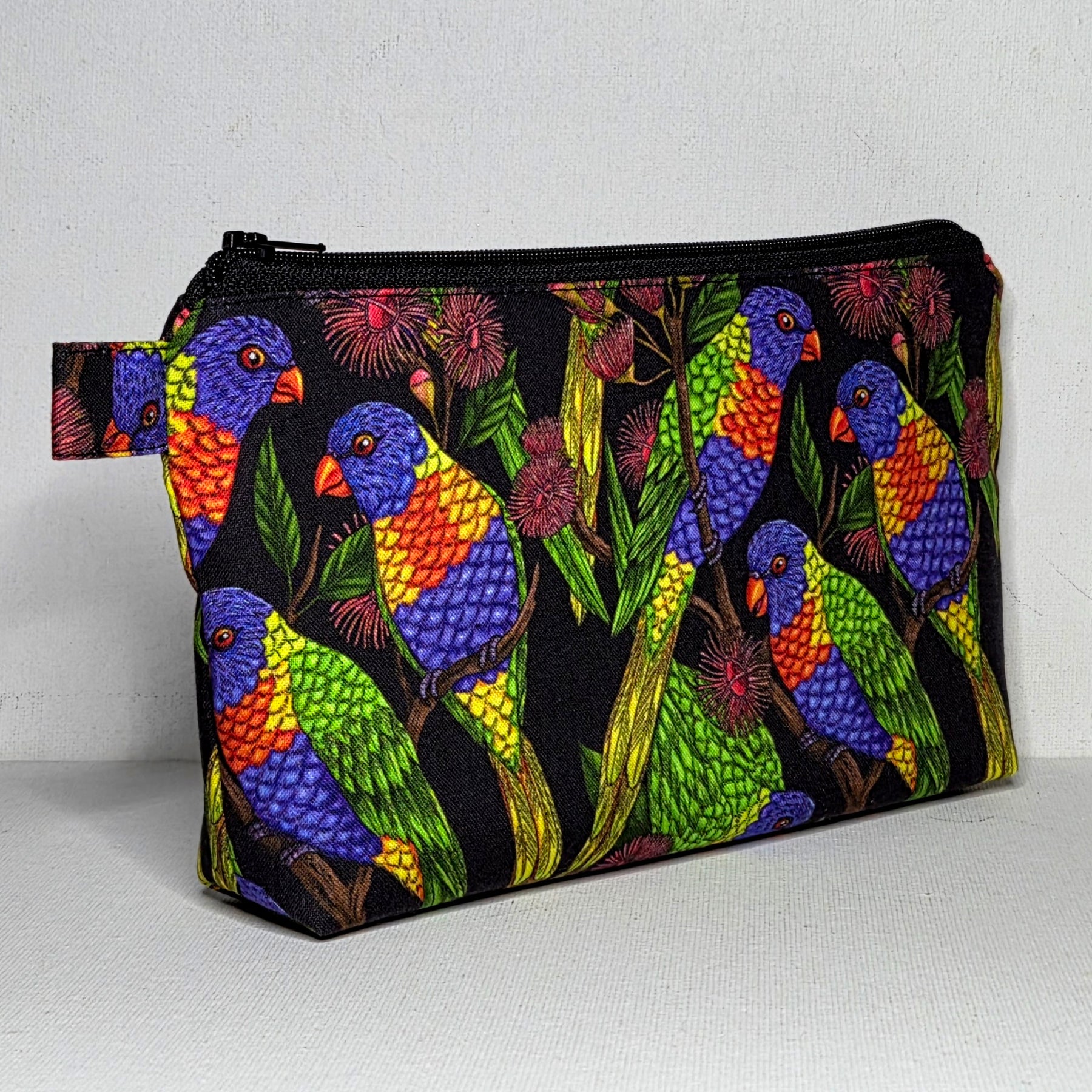 Zippered Pouch in Rainbow Lorikeet fabric, size Large