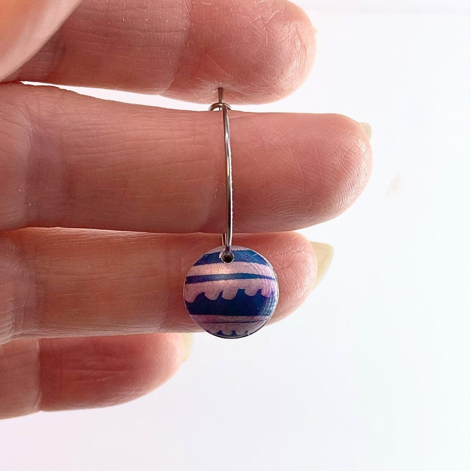 Anodised aluminium earrings hand printed Aztec Aura Collection