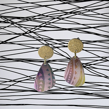 Anodised aluminium earrings hand printed Aztec Aura Collection