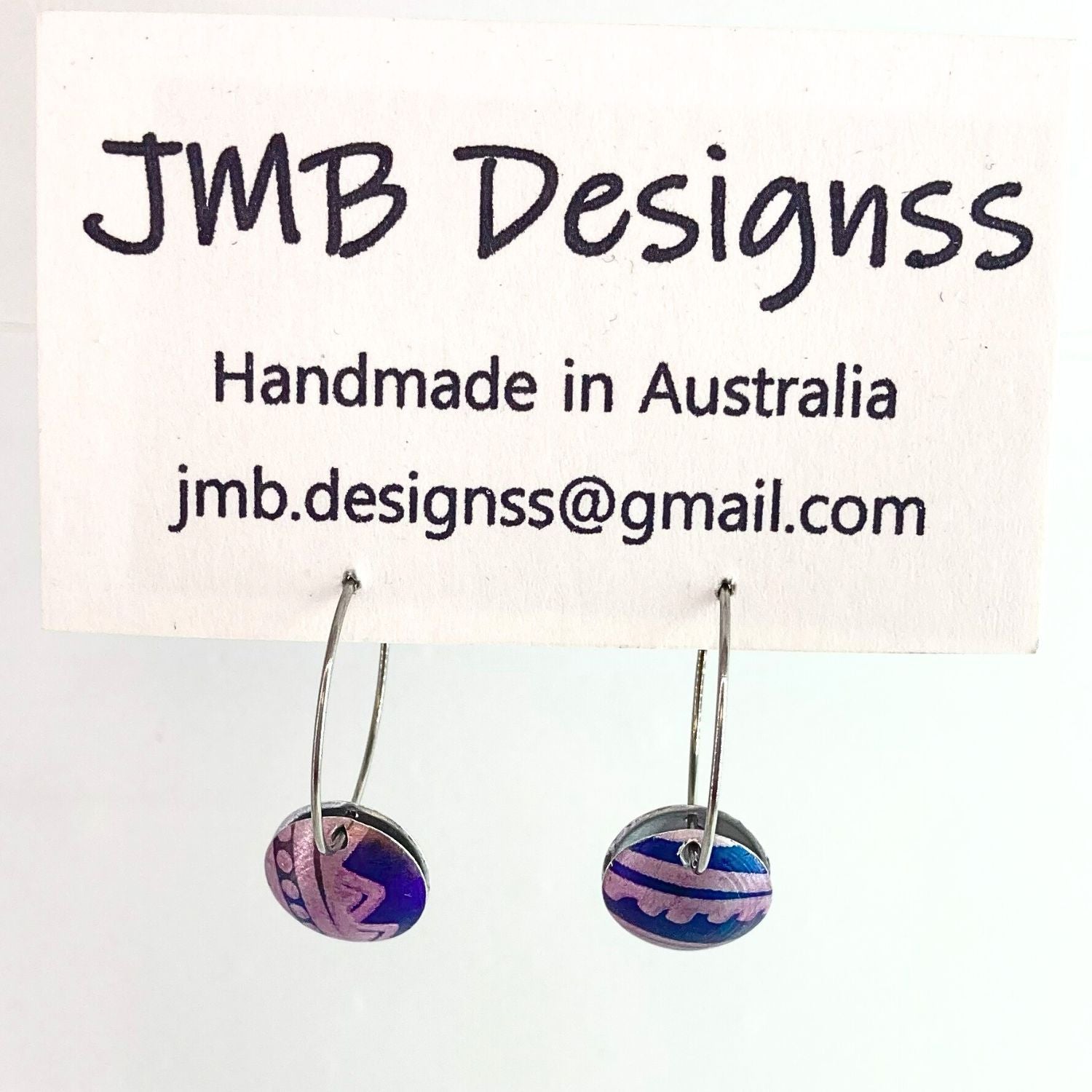 Anodised aluminium earrings hand printed Aztec Aura Collection