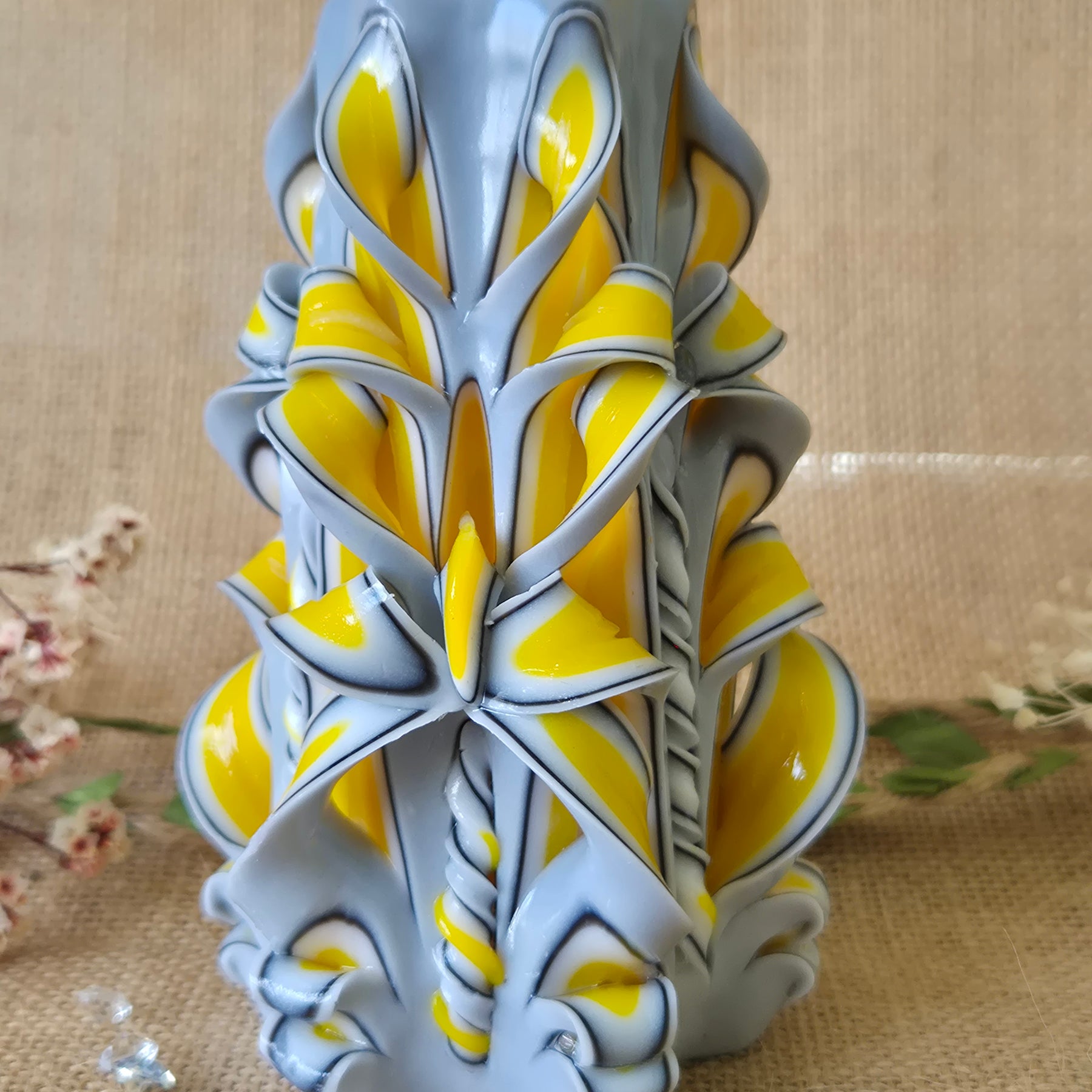Yellow and Grey Candle 13cm